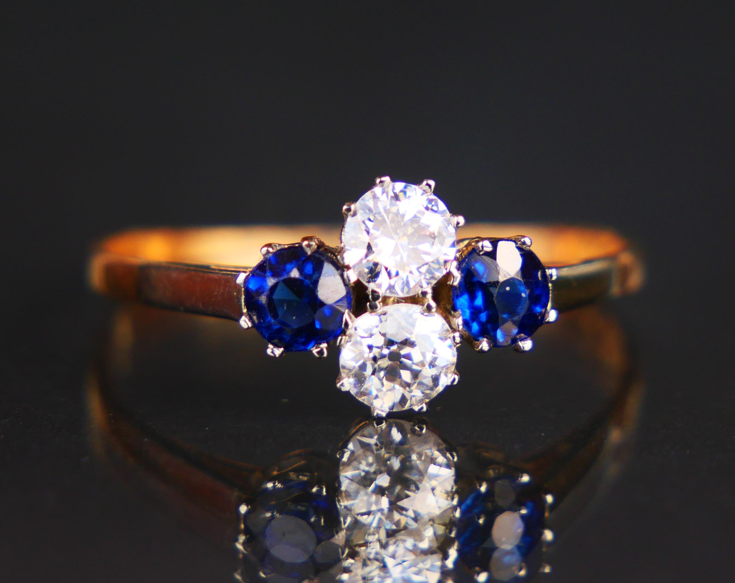 Art Nouveau 1927 Ring 1ctw natural Diamond Sapphire solid 18K Gold Platinum ØUS 7.75/1.3gr For Sale