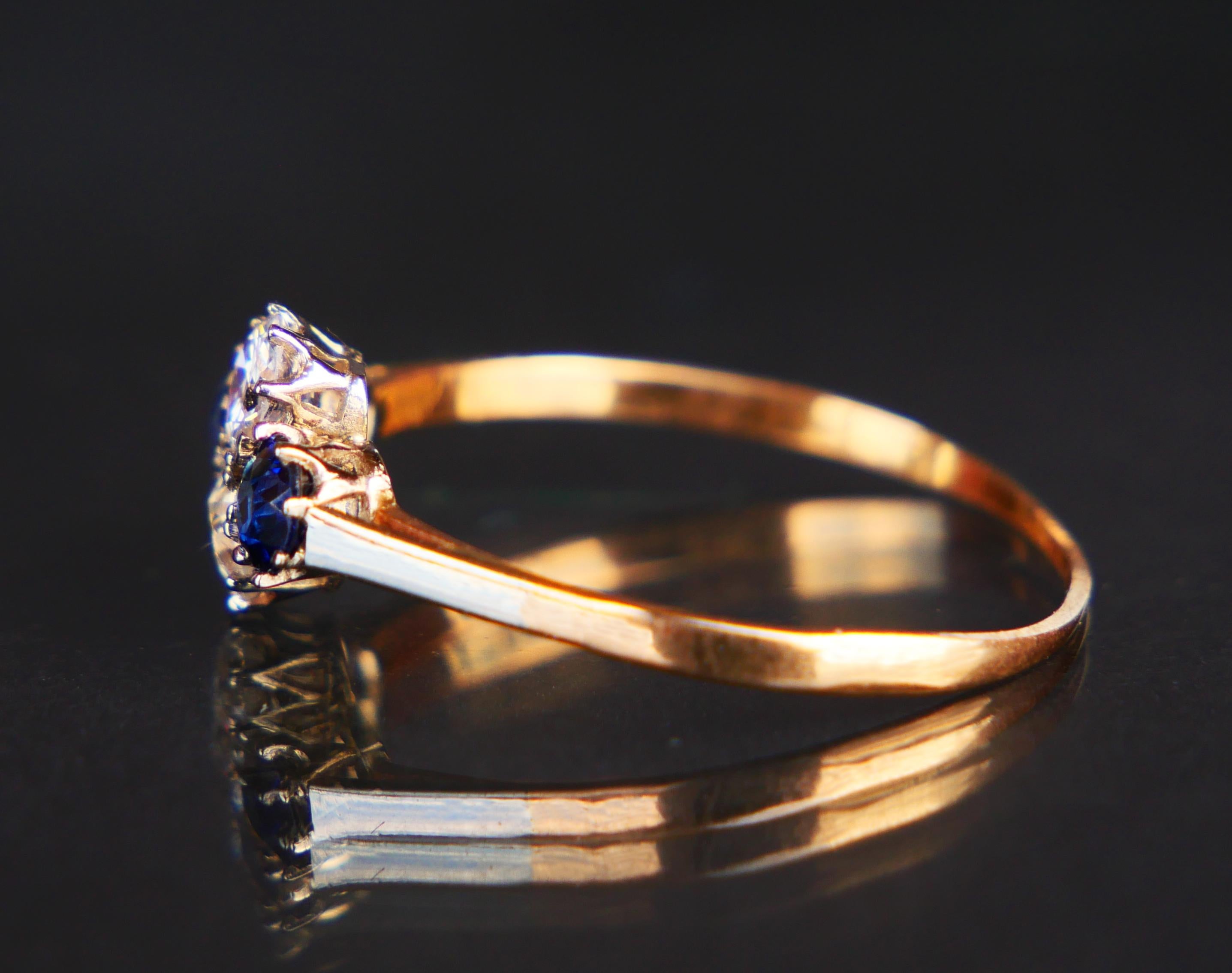 Women's 1927 Ring 1ctw natural Diamond Sapphire solid 18K Gold Platinum ØUS 7.75/1.3gr For Sale