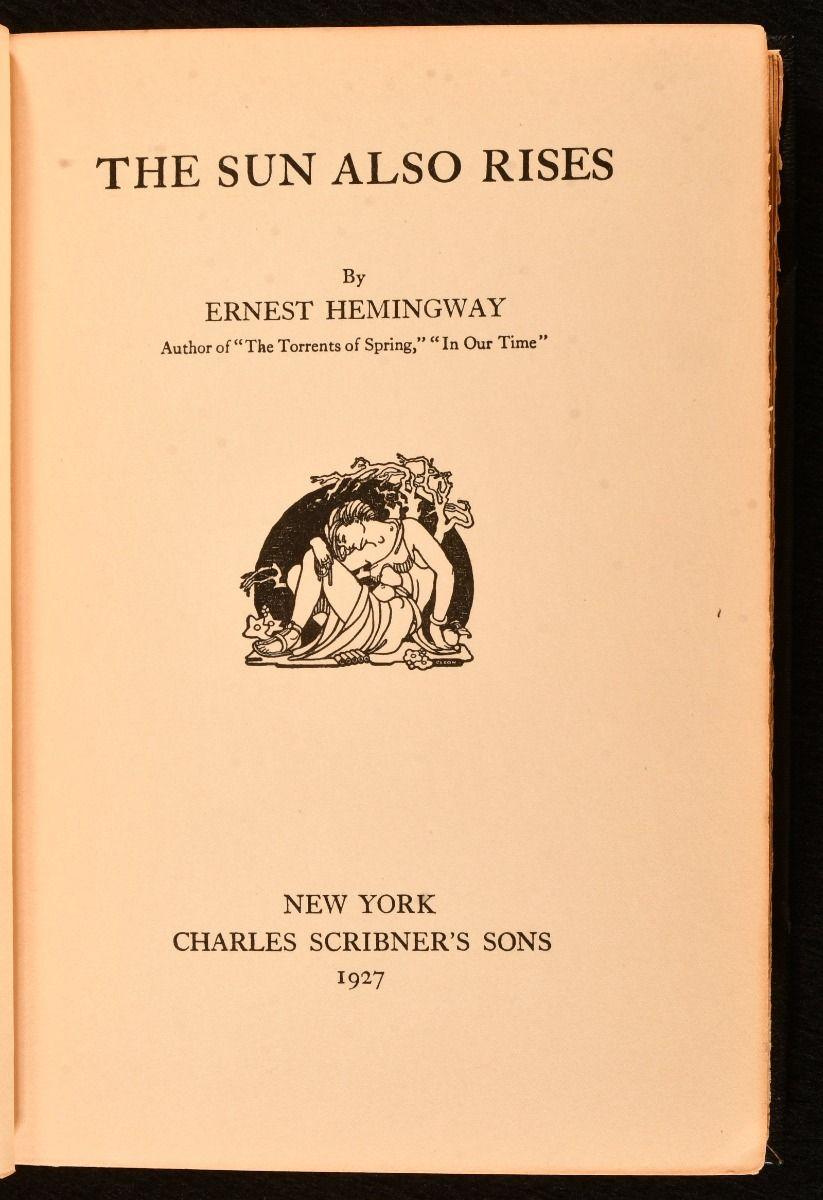 A smart early edition of one of Ernest Hemingway's best known novels, a brilliant leather bound example of the great American novel.

An early printing, published the year following the first, with 'stopped' spelt correctly to page 181 line 26,