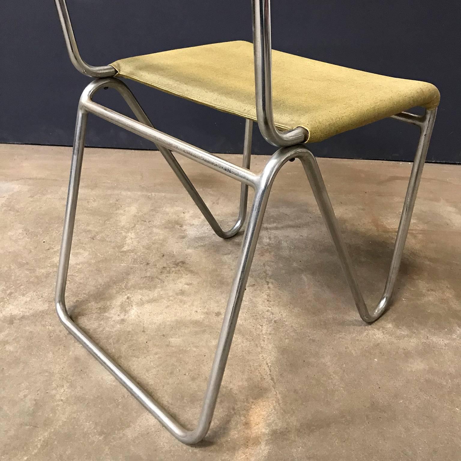 1927, W.H. Gispen for Gispen, Diagonal Chair 102 in Original Yellow Faux Leather For Sale 1