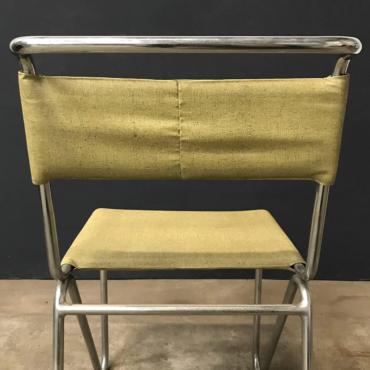 1927, W.H. Gispen pour Gispen, chaise Diagonal 102 en faux cuir jaune d'origine en vente 4