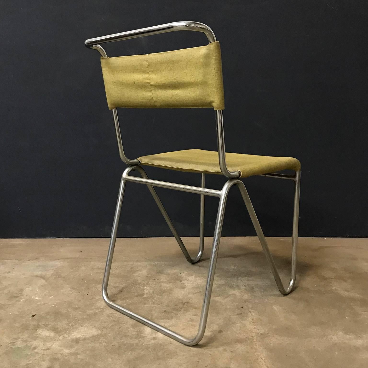 Industrial 1927, W.H. Gispen for Gispen, Diagonal Chair 102 in Original Yellow Faux Leather For Sale
