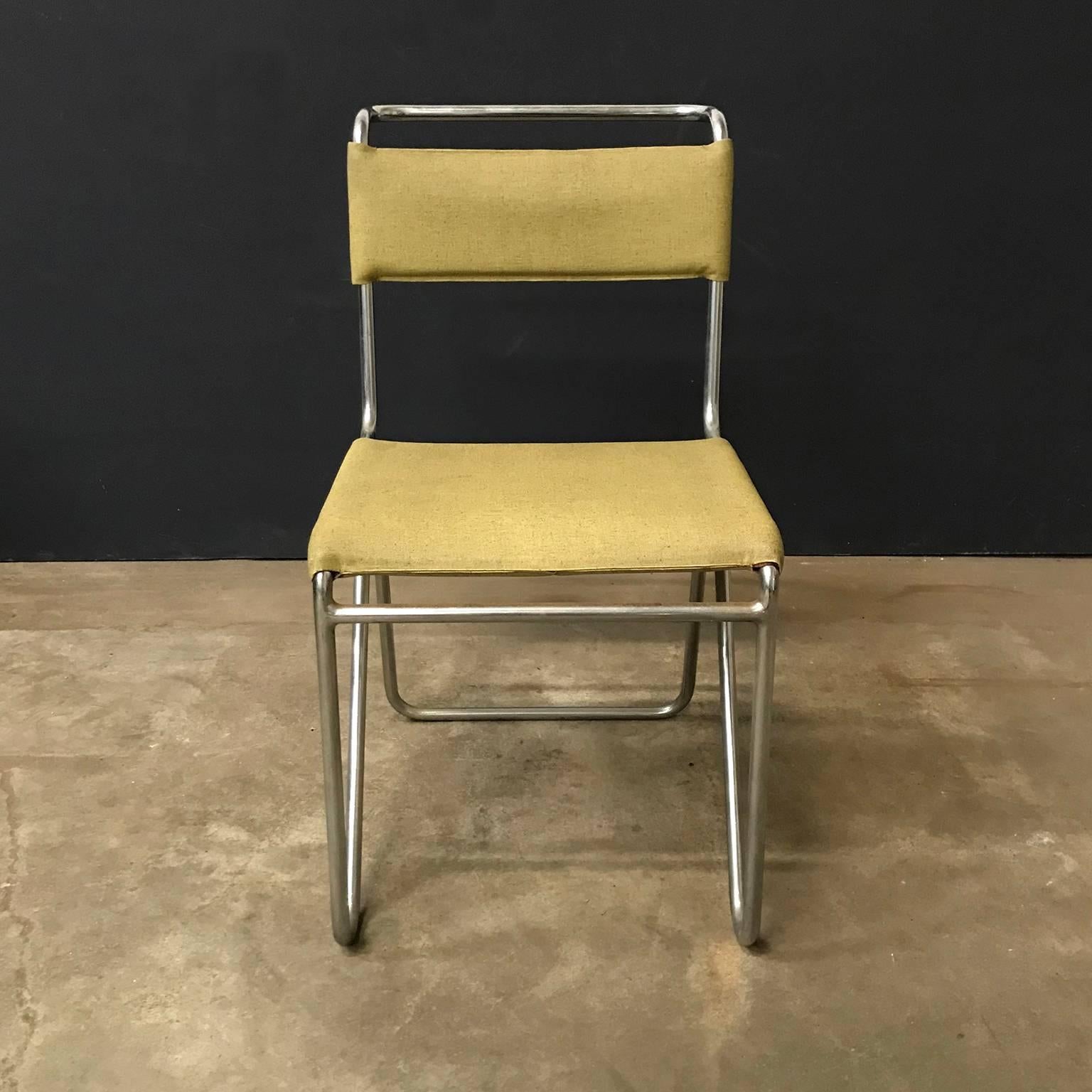 1927, W.H. Gispen für Gispen, Diagonal-Stuhl 102 aus gelbem Original-Kunstleder (Metall) im Angebot
