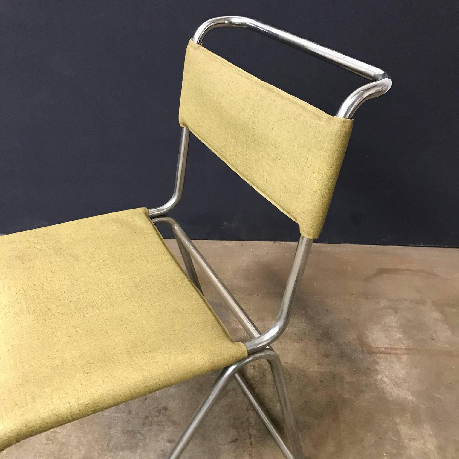 1927, W.H. Gispen pour Gispen, chaise Diagonal 102 en faux cuir jaune d'origine en vente 1