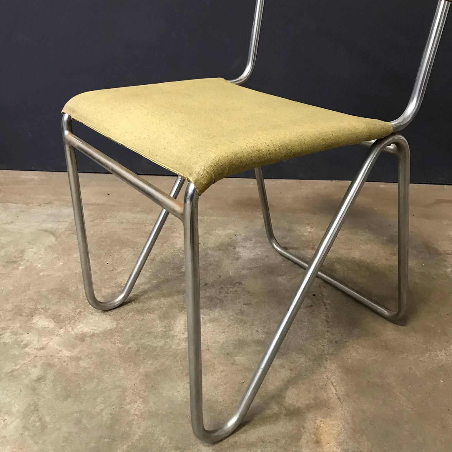 Metal 1927, W.H. Gispen for Gispen, Diagonal Chair 102 in Original Yellow Faux Leather For Sale