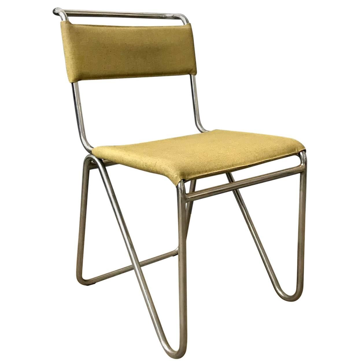 1927, W.H. Gispen pour Gispen, chaise Diagonal 102 en faux cuir jaune d'origine