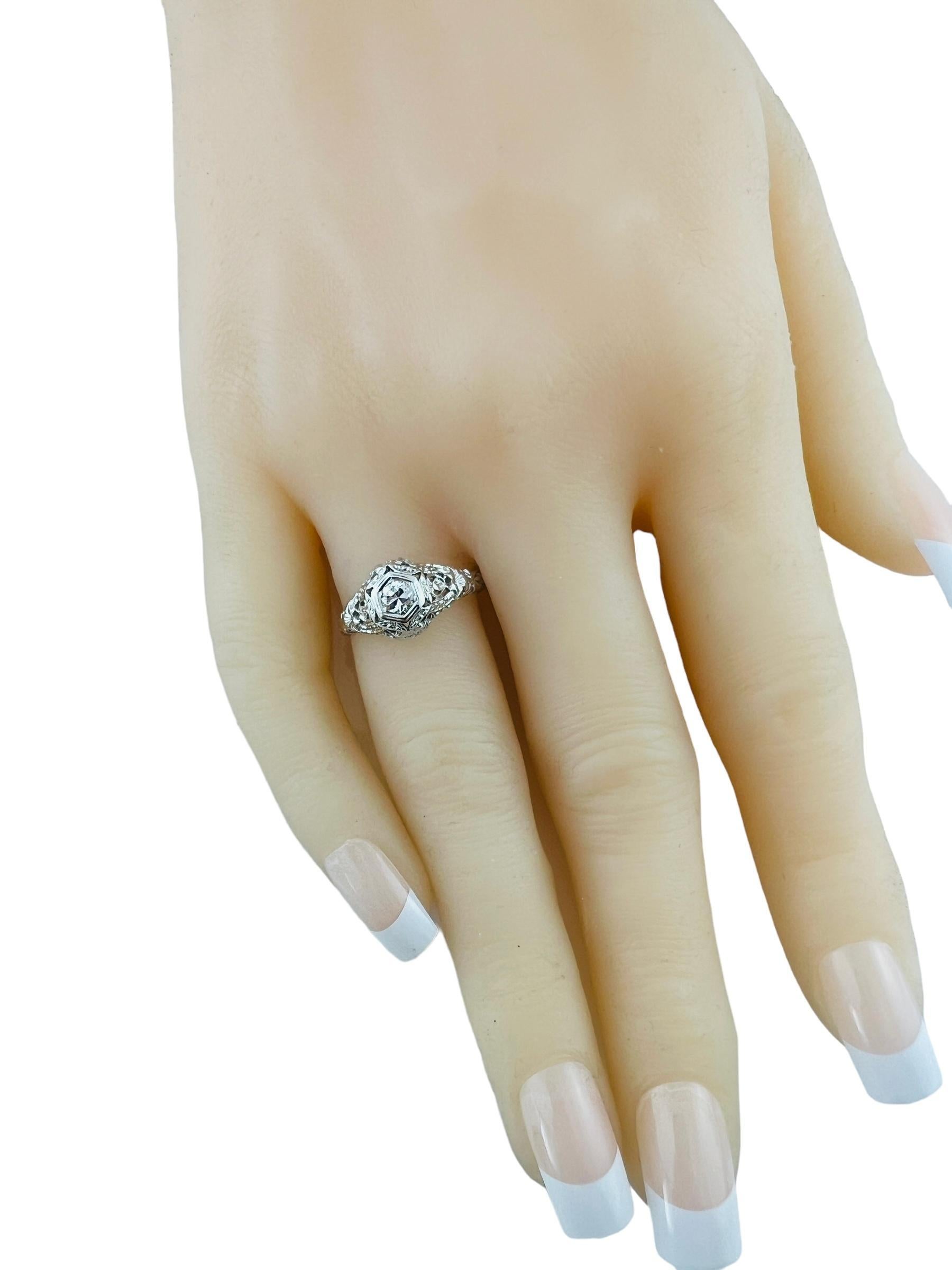 1928 18K White Gold Diamond Filigree Engagement Ring #16582 For Sale 5