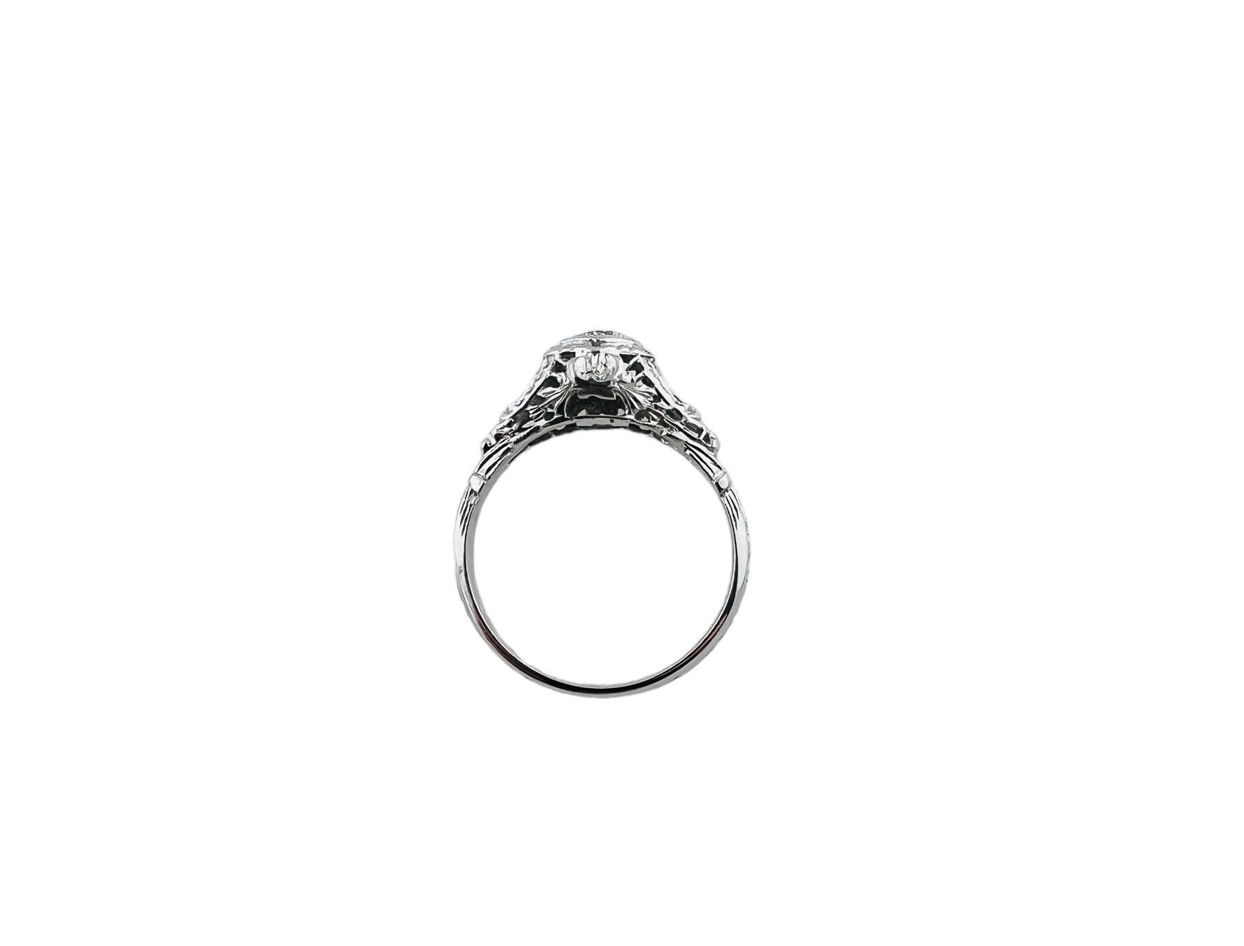 Women's 1928 18K White Gold Diamond Filigree Engagement Ring #16582 For Sale