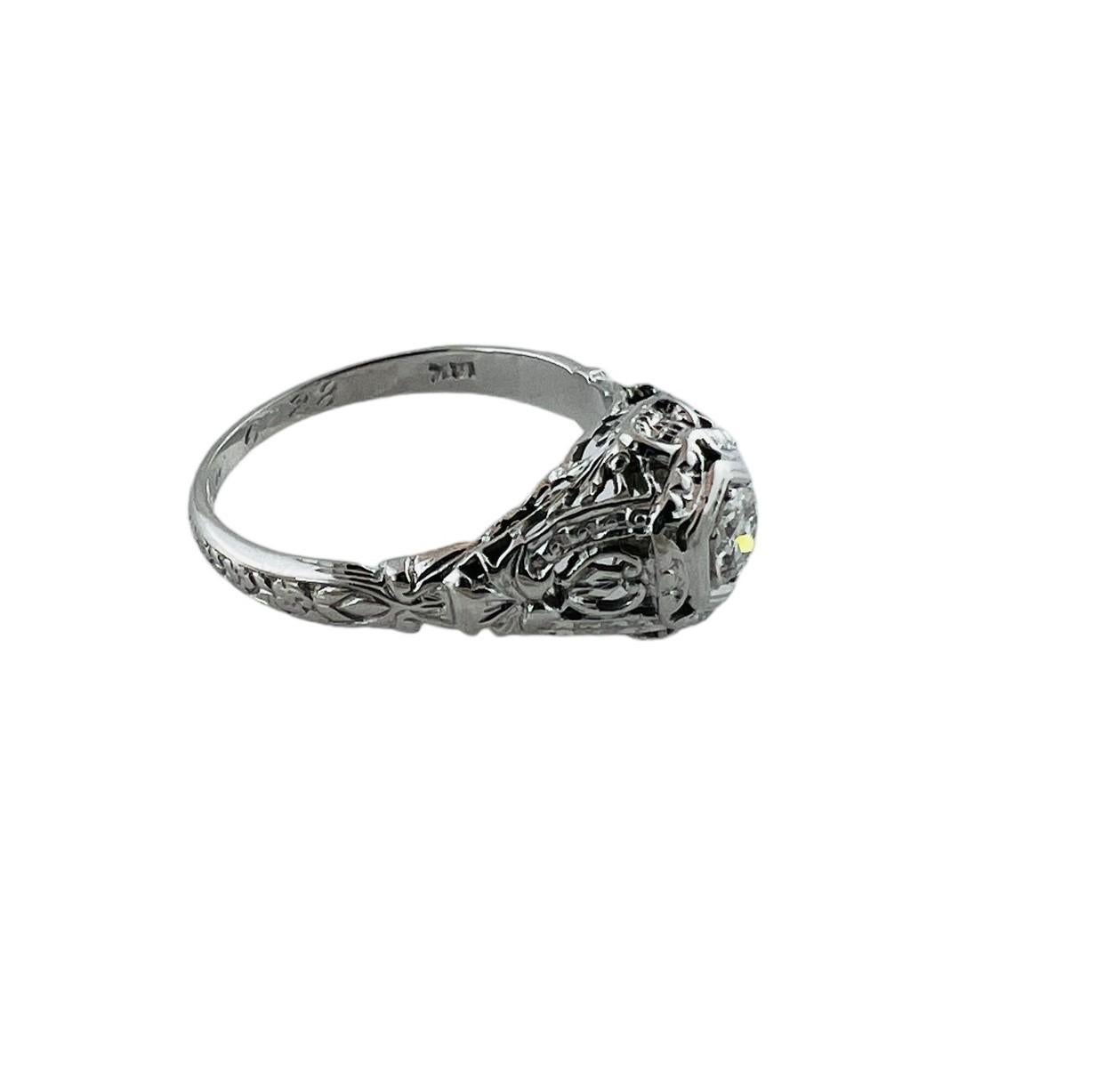 1928 18K White Gold Diamond Filigree Engagement Ring #16582 For Sale 1
