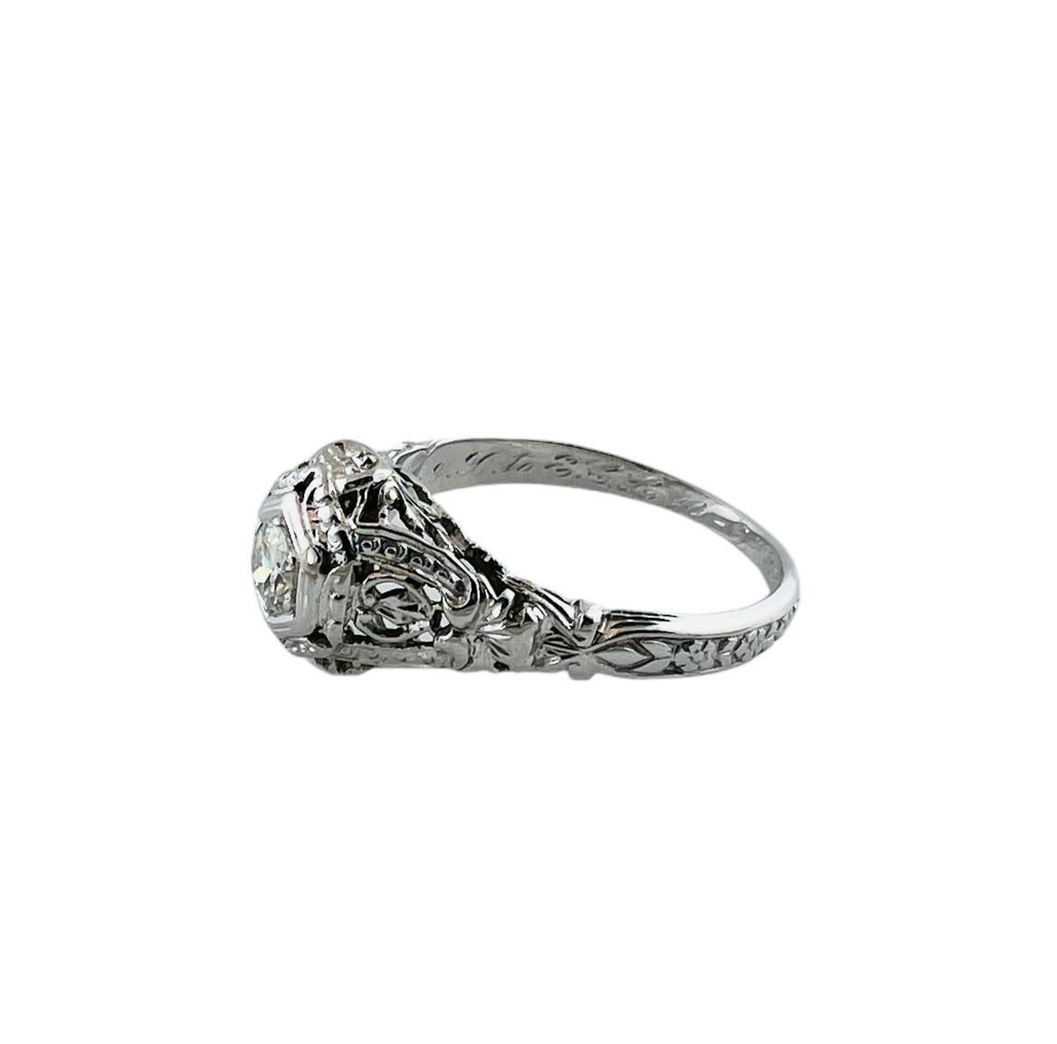1928 18K White Gold Diamond Filigree Engagement Ring #16582 For Sale 2