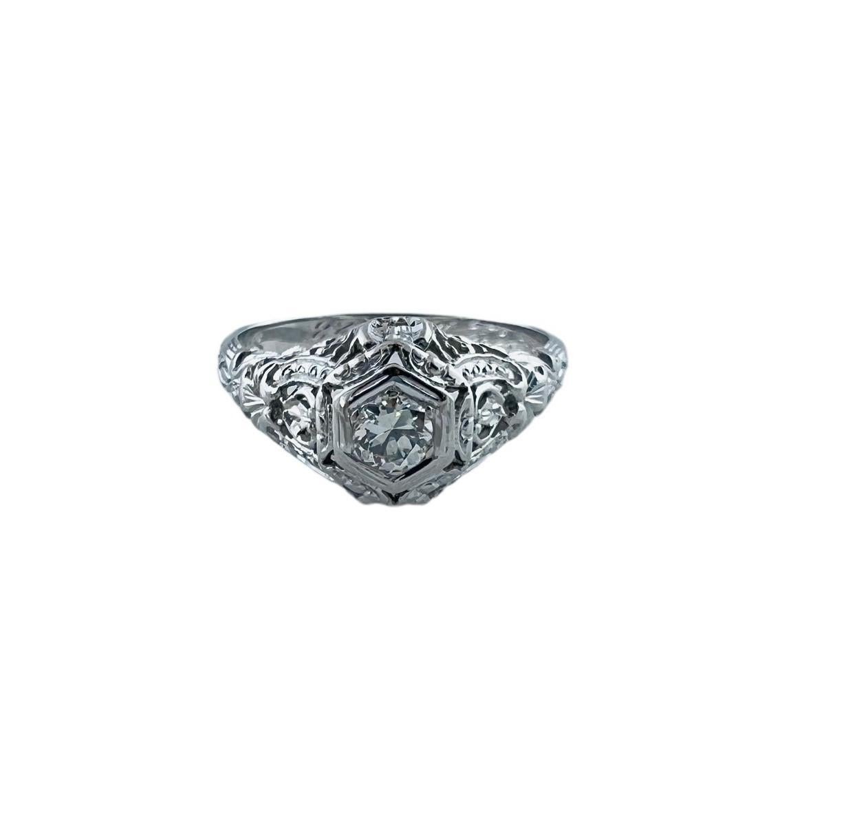 1928 18K White Gold Diamond Filigree Engagement Ring #16582 For Sale 3