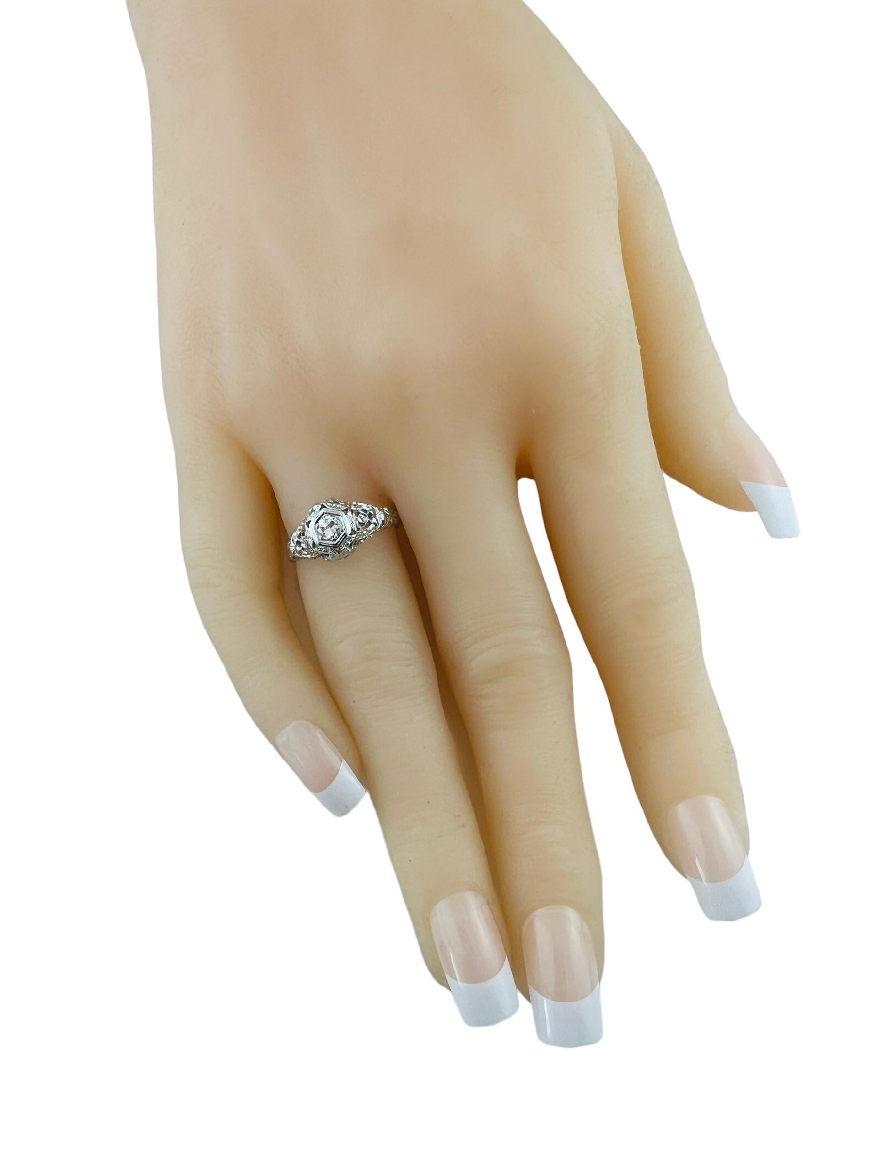 1928 18K White Gold Diamond Filigree Engagement Ring #16582 For Sale 4