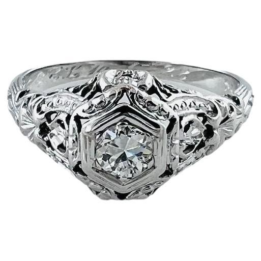 1928 18K White Gold Diamond Filigree Engagement Ring #16582