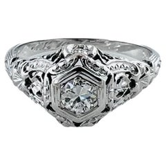 1928 18K White Gold Diamond Filigree Engagement Ring #16582