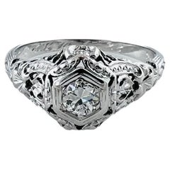 Bague de fiançailles filigrane en or blanc 18 carats avec diamants n° 16582, 1928