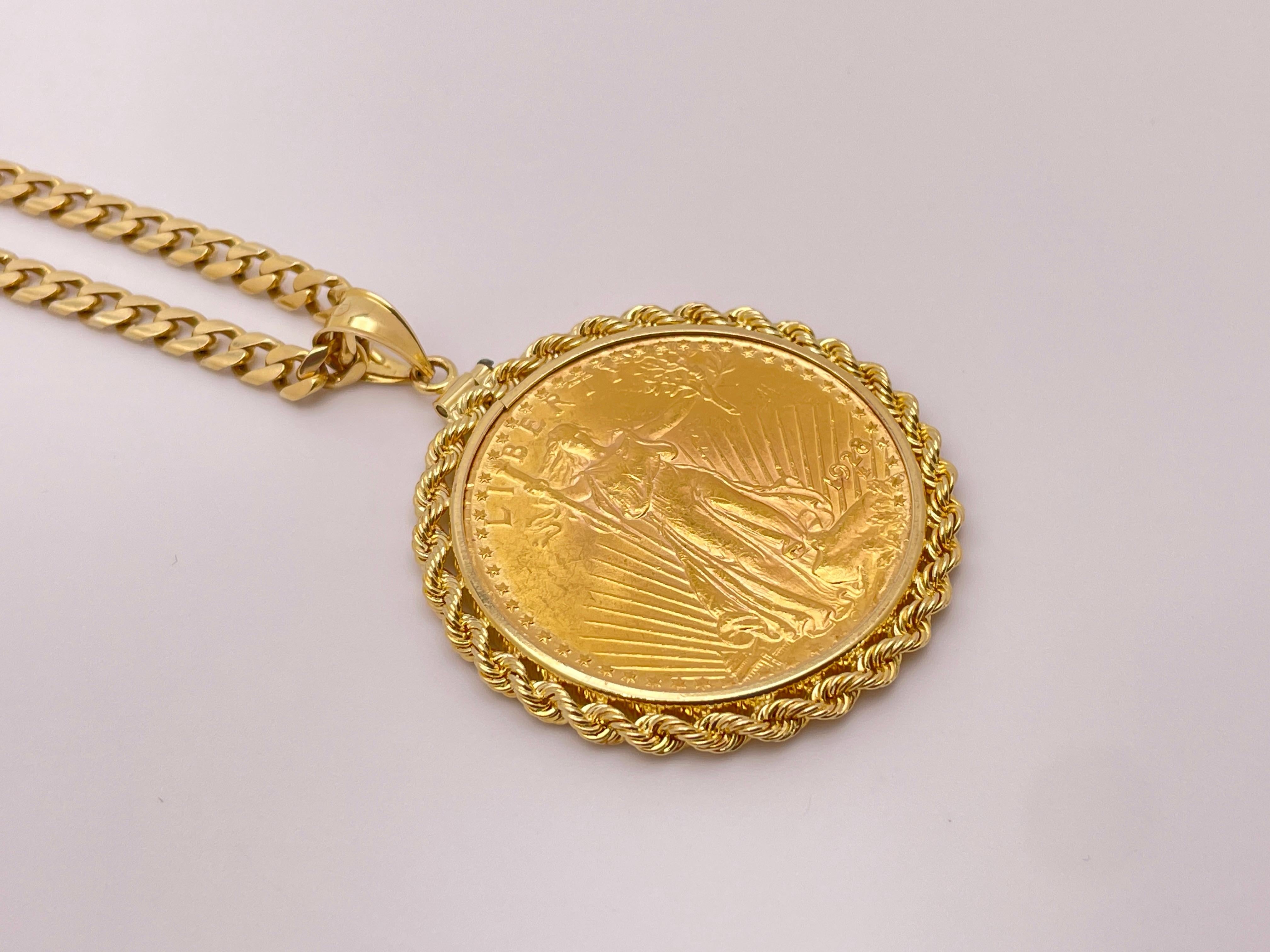 1928 $20 Saint Gaudens Double Eagle Gold Coin Pendant For Sale 6