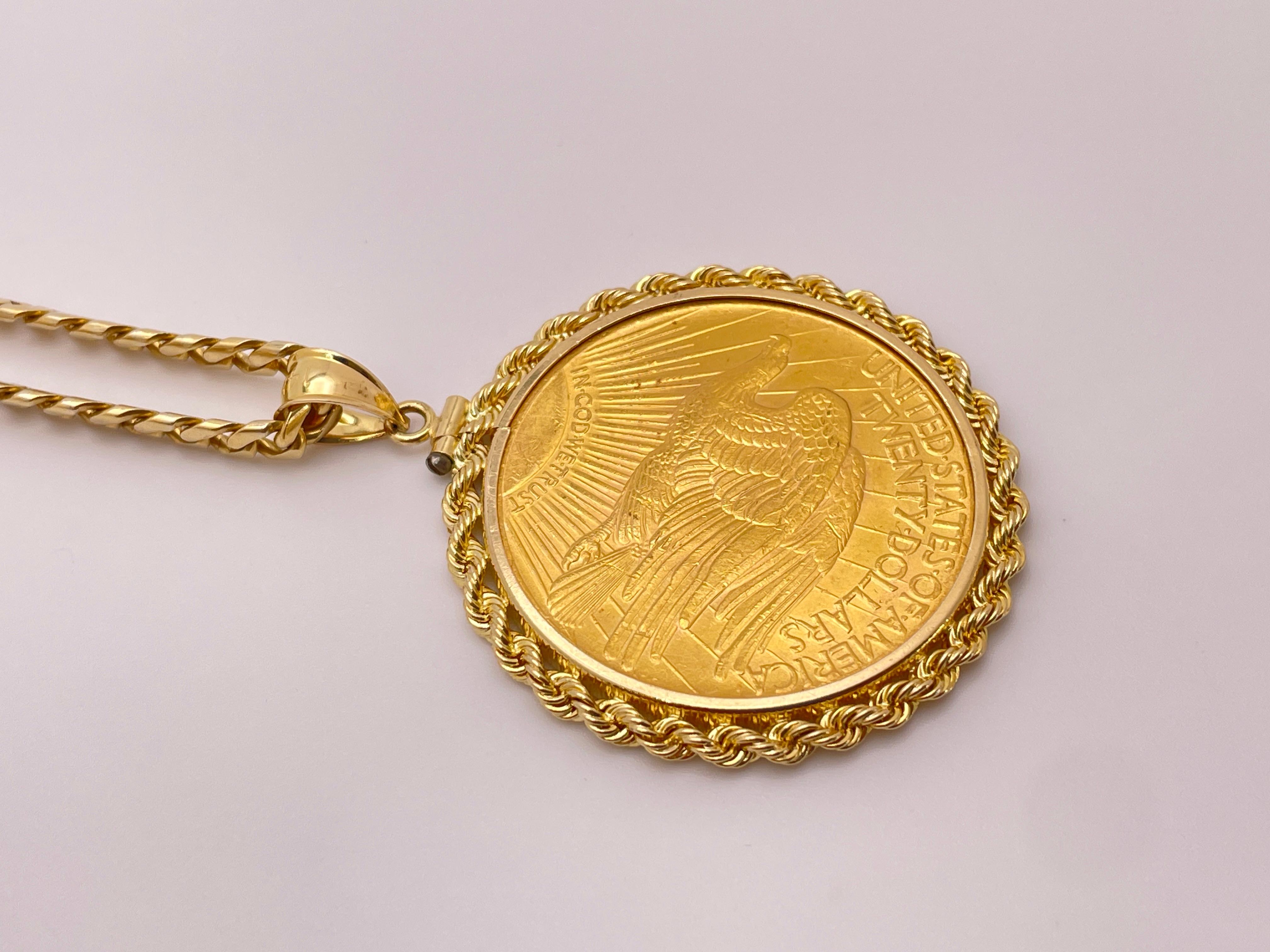 1928 $20 Saint Gaudens Double Eagle Gold Coin Pendant For Sale 7