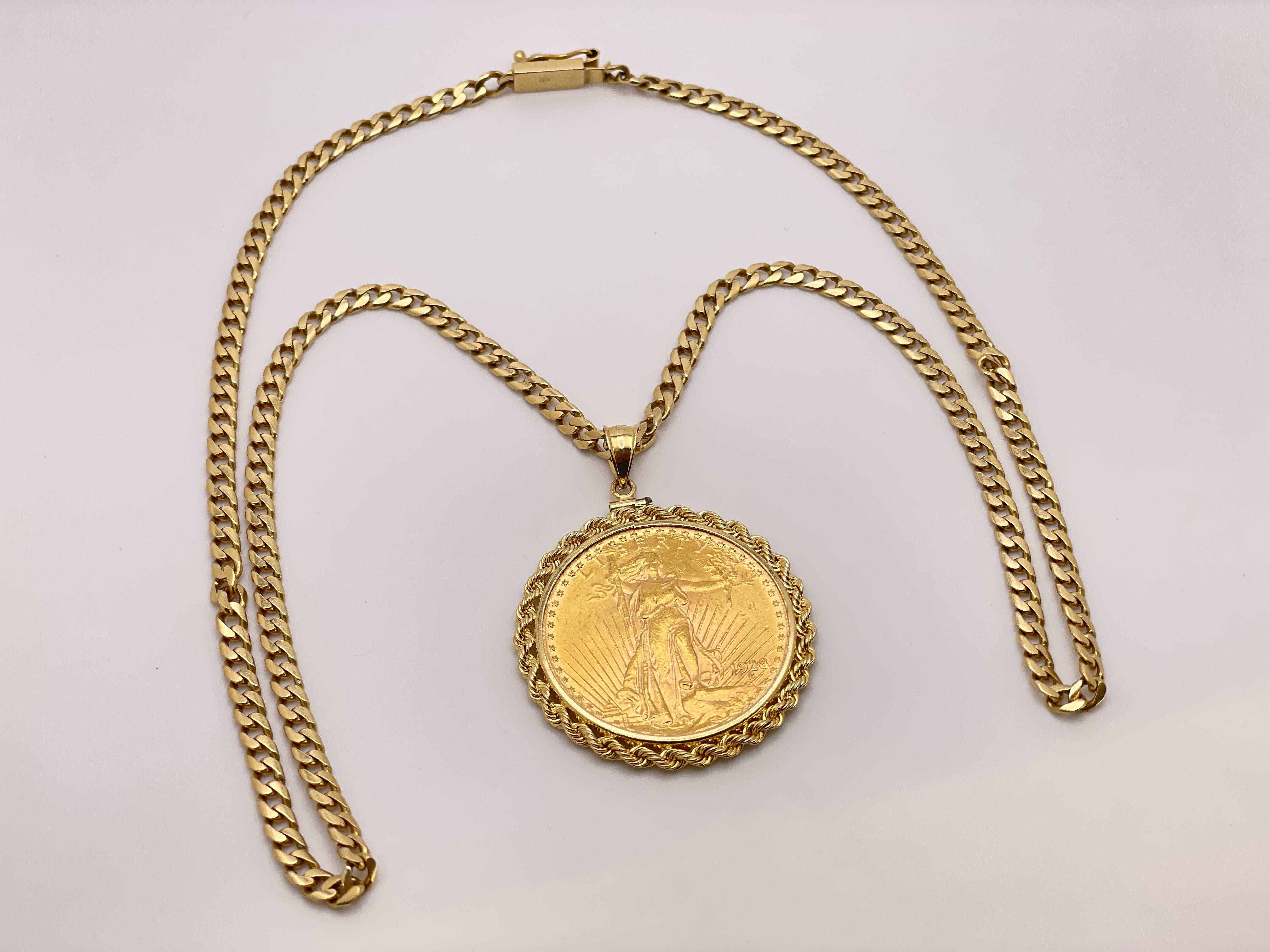 1928 $20 Saint Gaudens Double Eagle Gold Coin Pendant For Sale 1