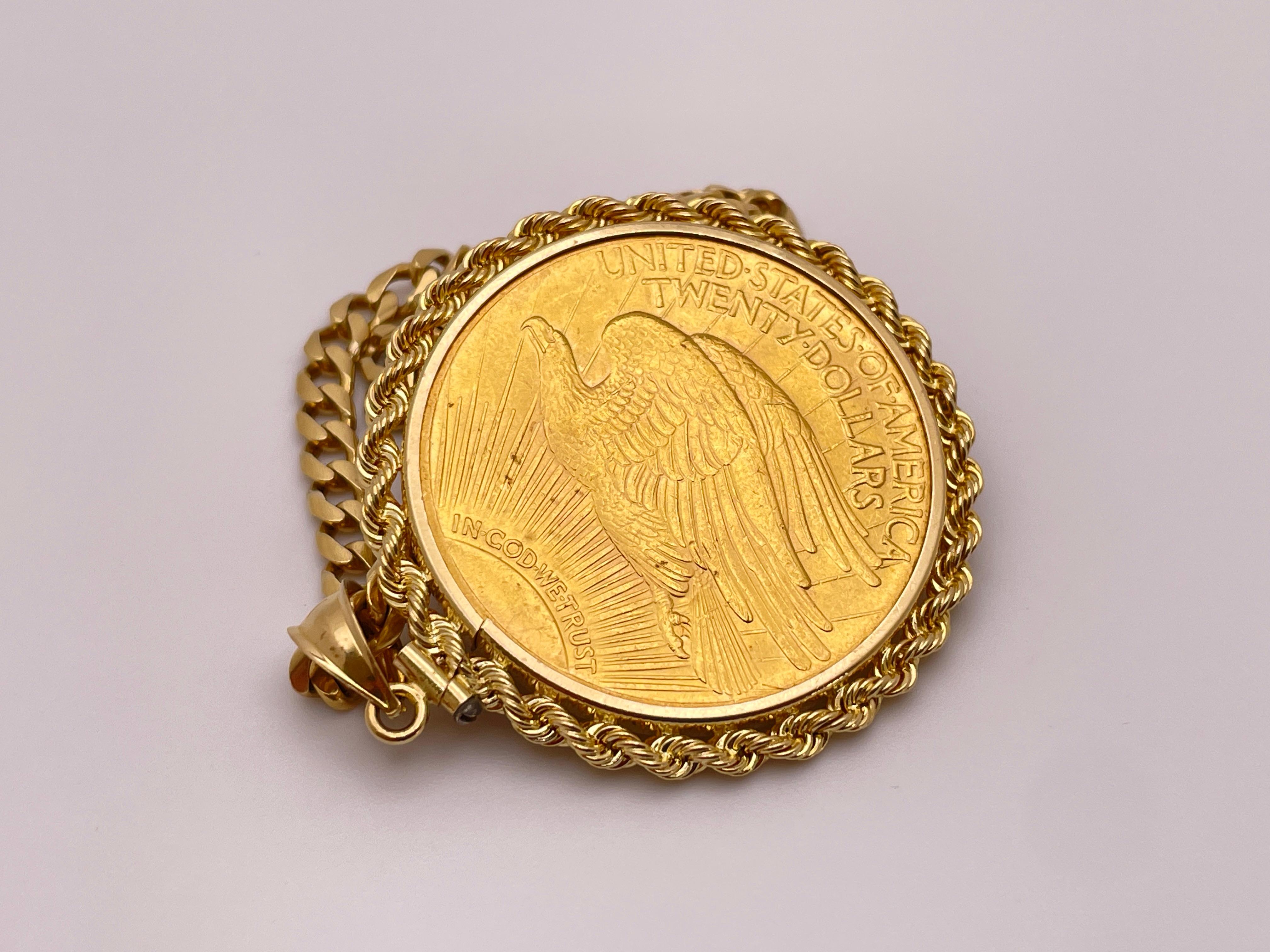 1928 $20 Saint Gaudens Double Eagle Gold Coin Pendant For Sale 4