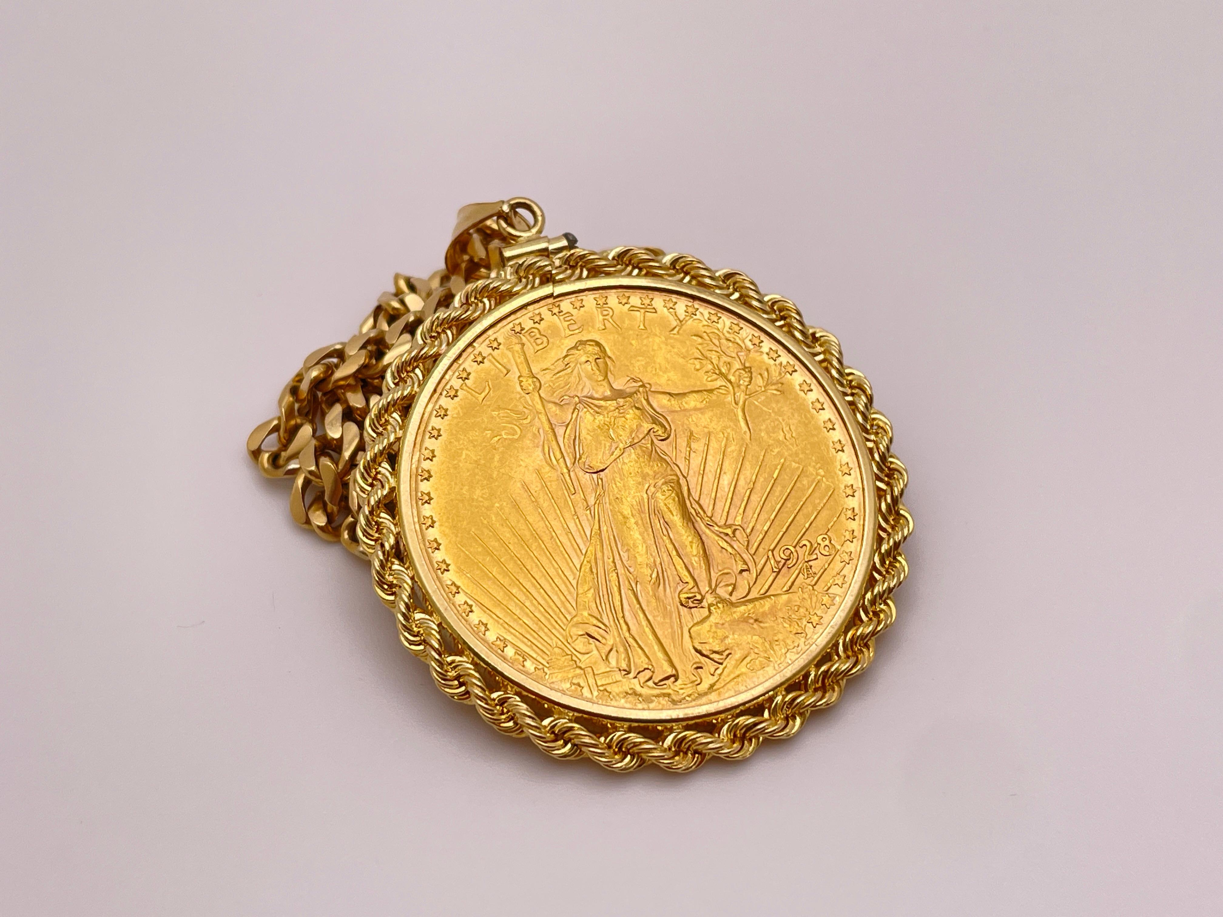 1928 $20 Saint Gaudens Double Eagle Gold Coin Pendant For Sale 5