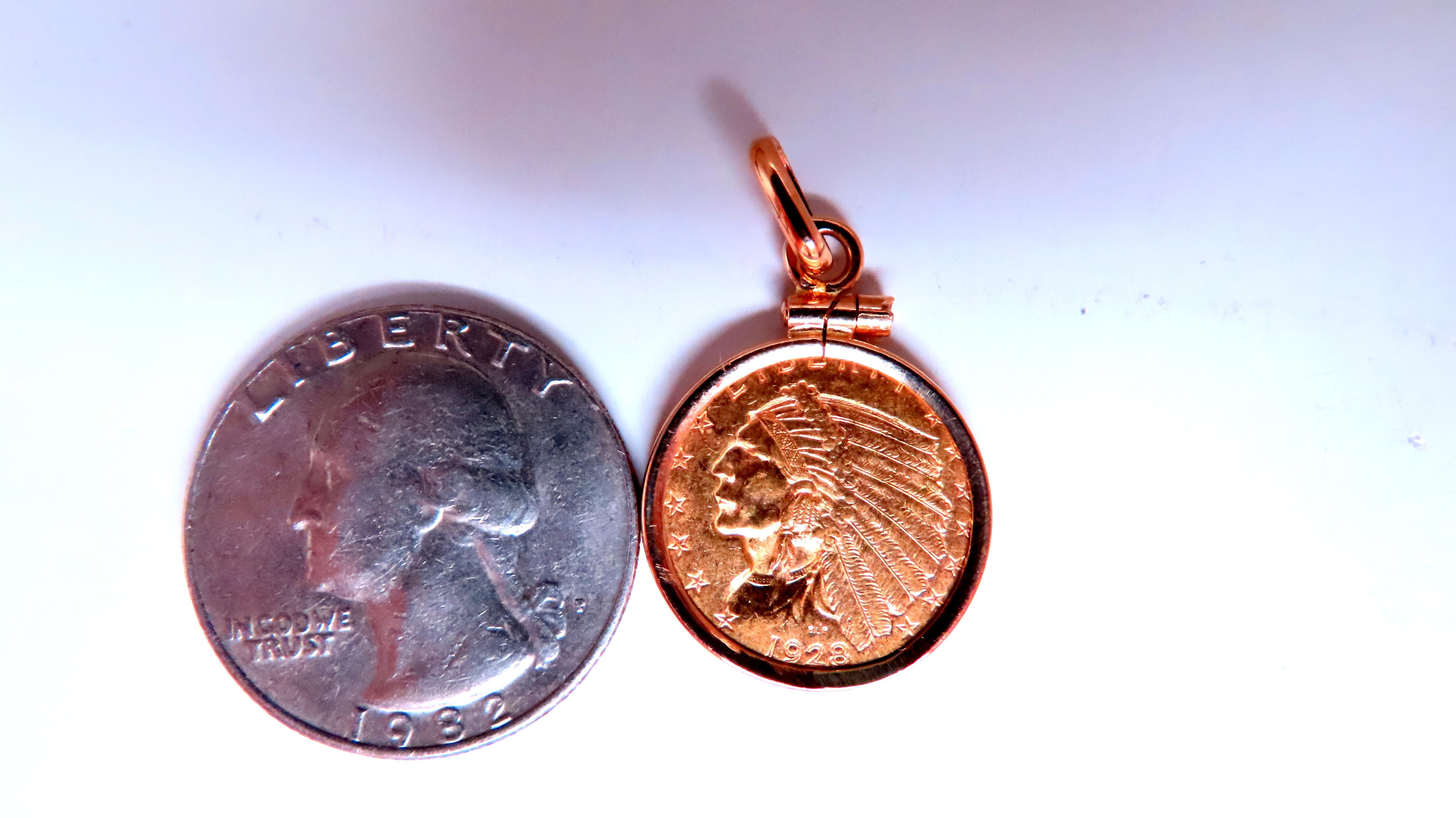 Contemporary 1928 2.5 Dollar Indian Head Coin Pendant 14kt 12516