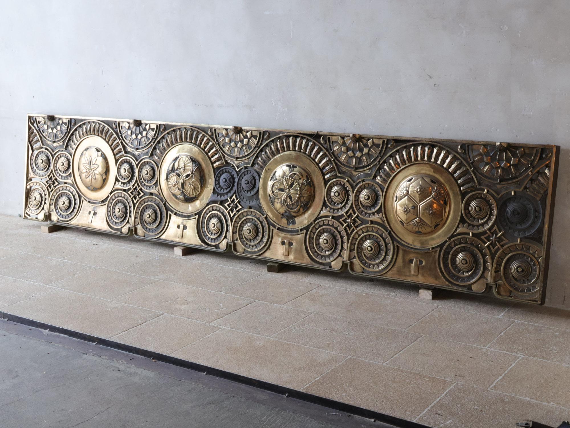 Art-Déco-Bar aus Kupfer und Bronze im Art déco-Stil – Hotelreception – Thekenfront, 1920er Jahre im Angebot 4