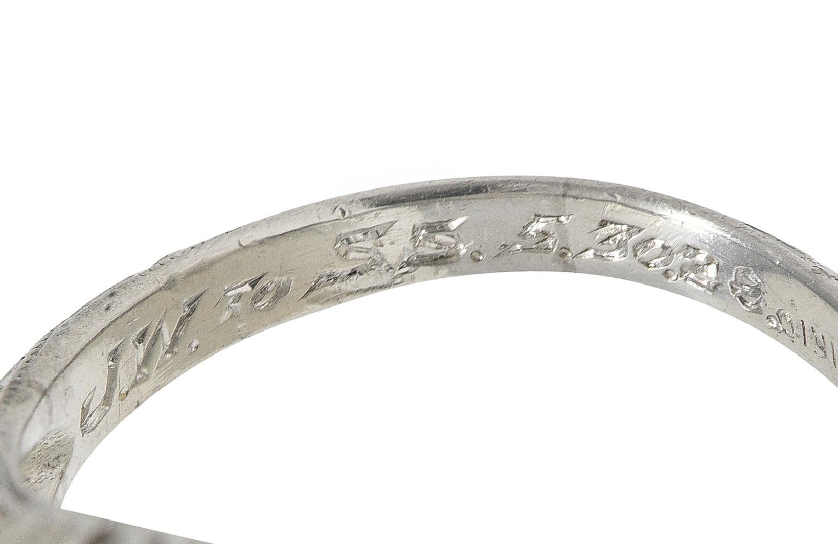 1928 Art Deco 0.56 CTW Old European Diamond Platinum Engagement Ring For Sale 5