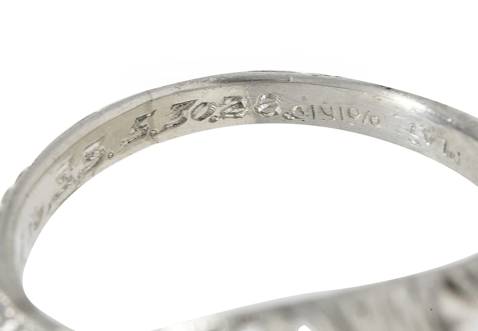 1928 Art Deco 0.56 CTW Old European Diamond Platinum Engagement Ring For Sale 6