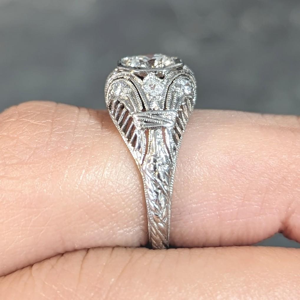 1928 Art Deco 0.56 CTW Old European Diamond Platinum Engagement Ring For Sale 9