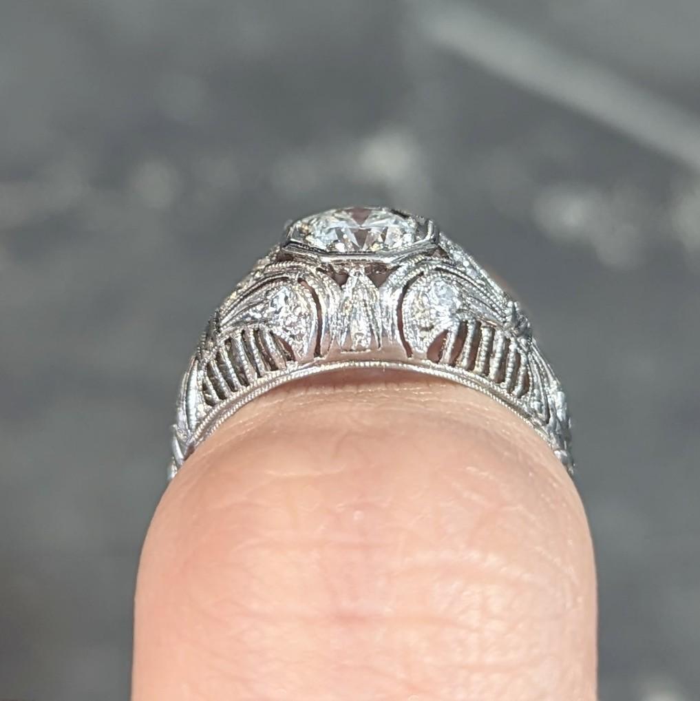 1928 Art Deco 0.56 CTW Old European Diamond Platinum Engagement Ring For Sale 10
