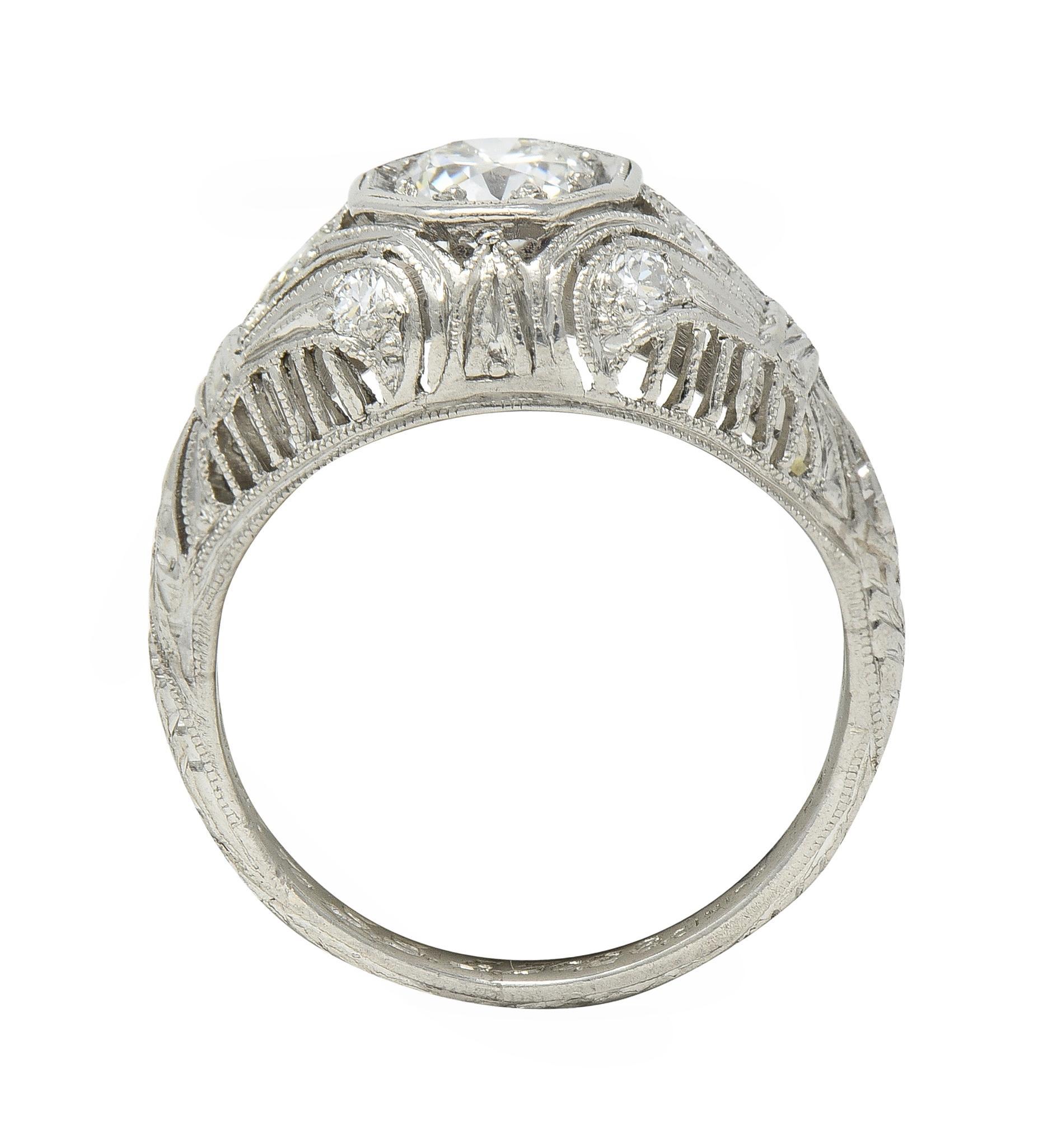 1928 Art Deco 0.56 CTW Old European Diamond Platinum Engagement Ring For Sale 3