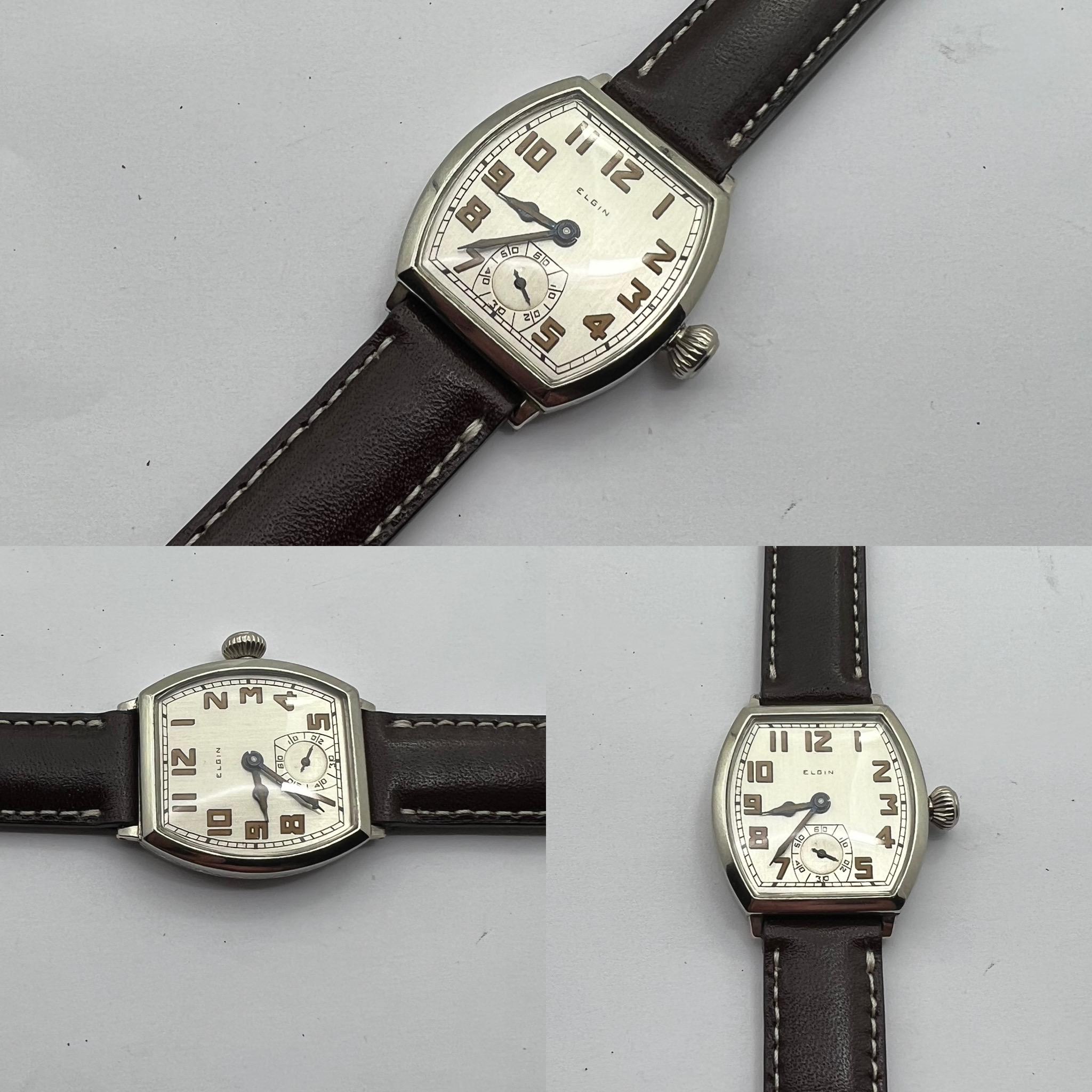 What a beautiful watch. This 1920’s Men’s Elgin has been restored from the ground up. The 7 jewel movement purrs like a kitten and keeps accurate time. It has recently had a complete service to insure consistent reliability.

This is a harder size