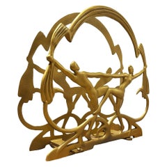 1928 Art Deco Nude Flapper Brass Magazine Rack by Seville Art Metal Studios