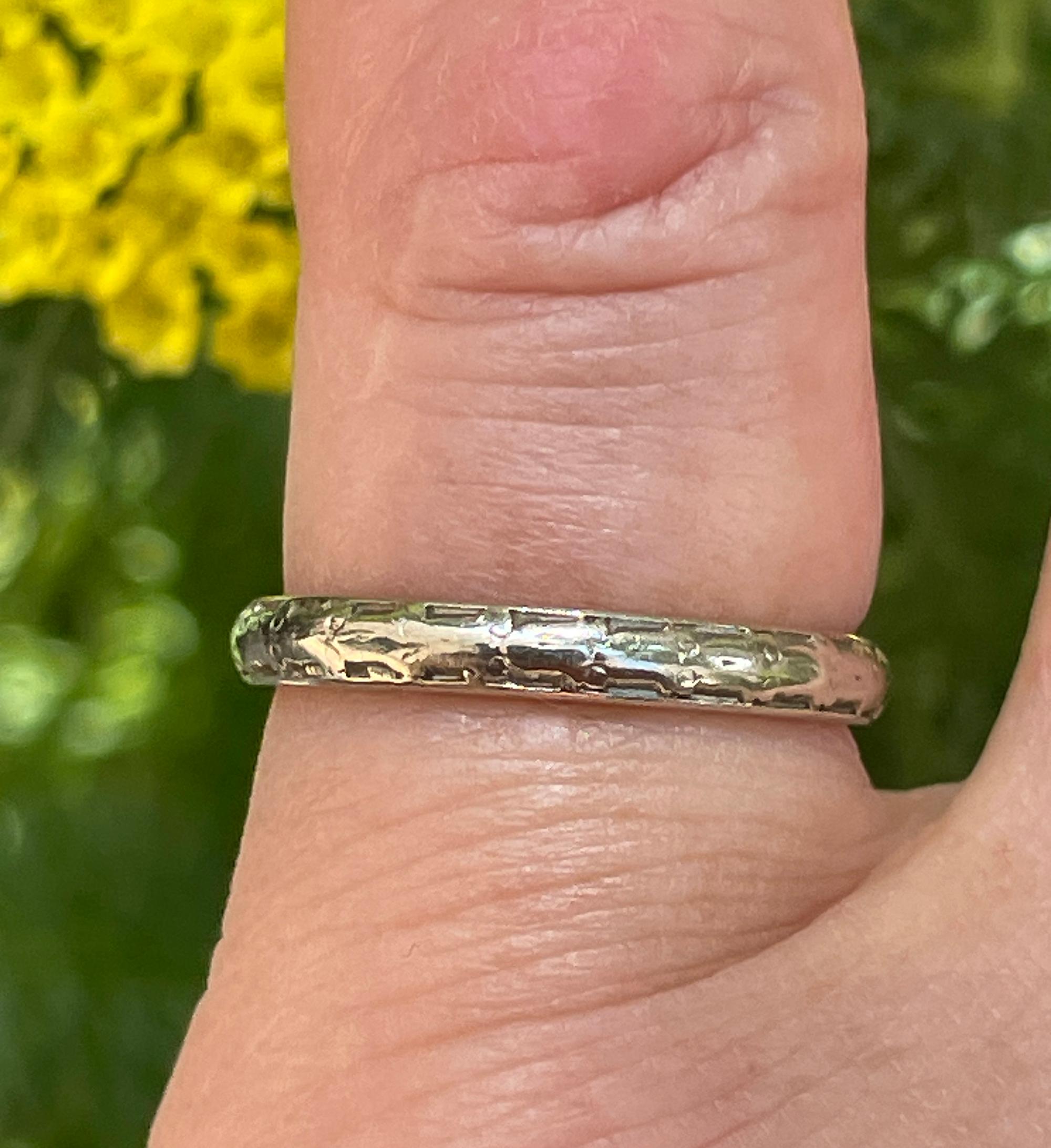 1928 Art Deco Vintage Wedding  18K White Gold Band Ring by Alfred Humbert & Son 2