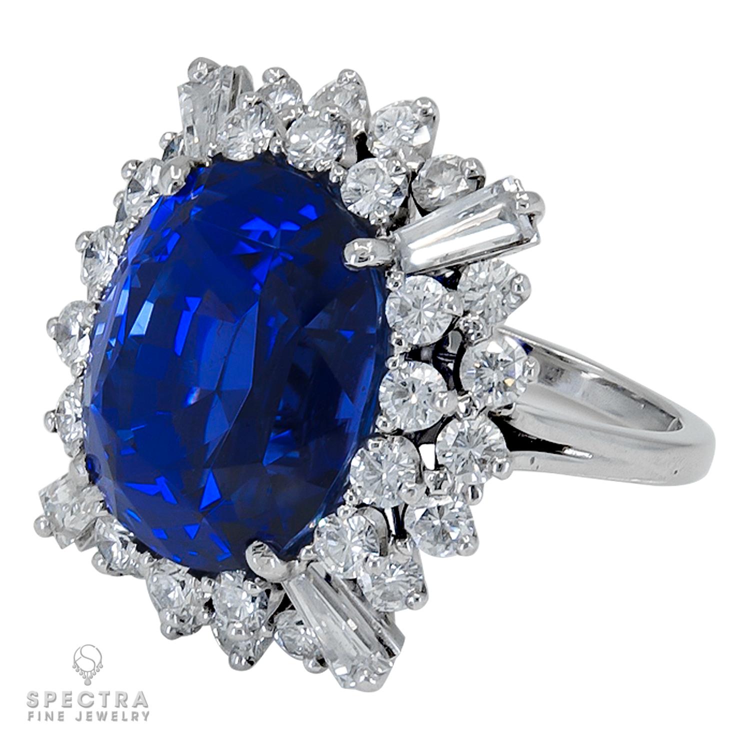 Oval Cut Spectra Fine Jewelry Certified 19.28 Carat Ceylon Sapphire Diamond Ring For Sale