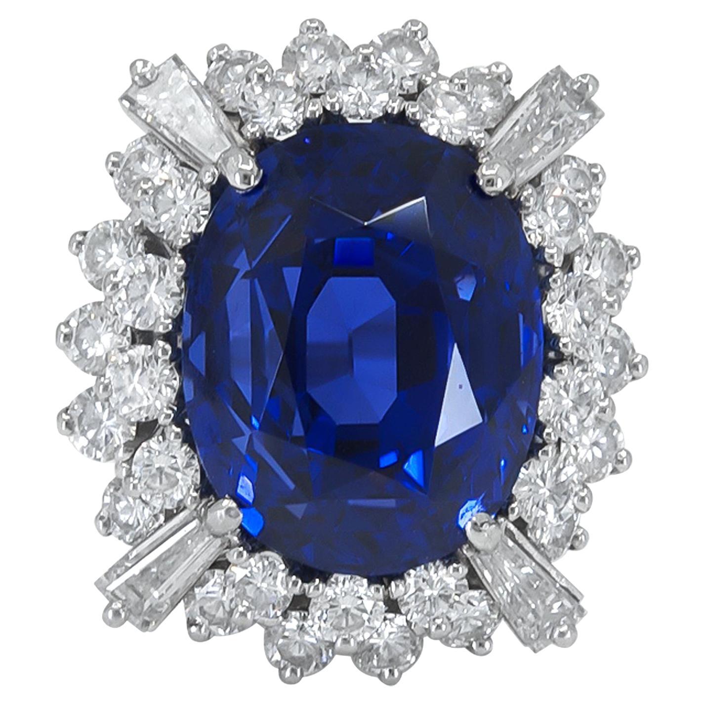 Spectra Bague en diamants et saphir de Ceylan certifié 19,28 carats, bijouterie d'art