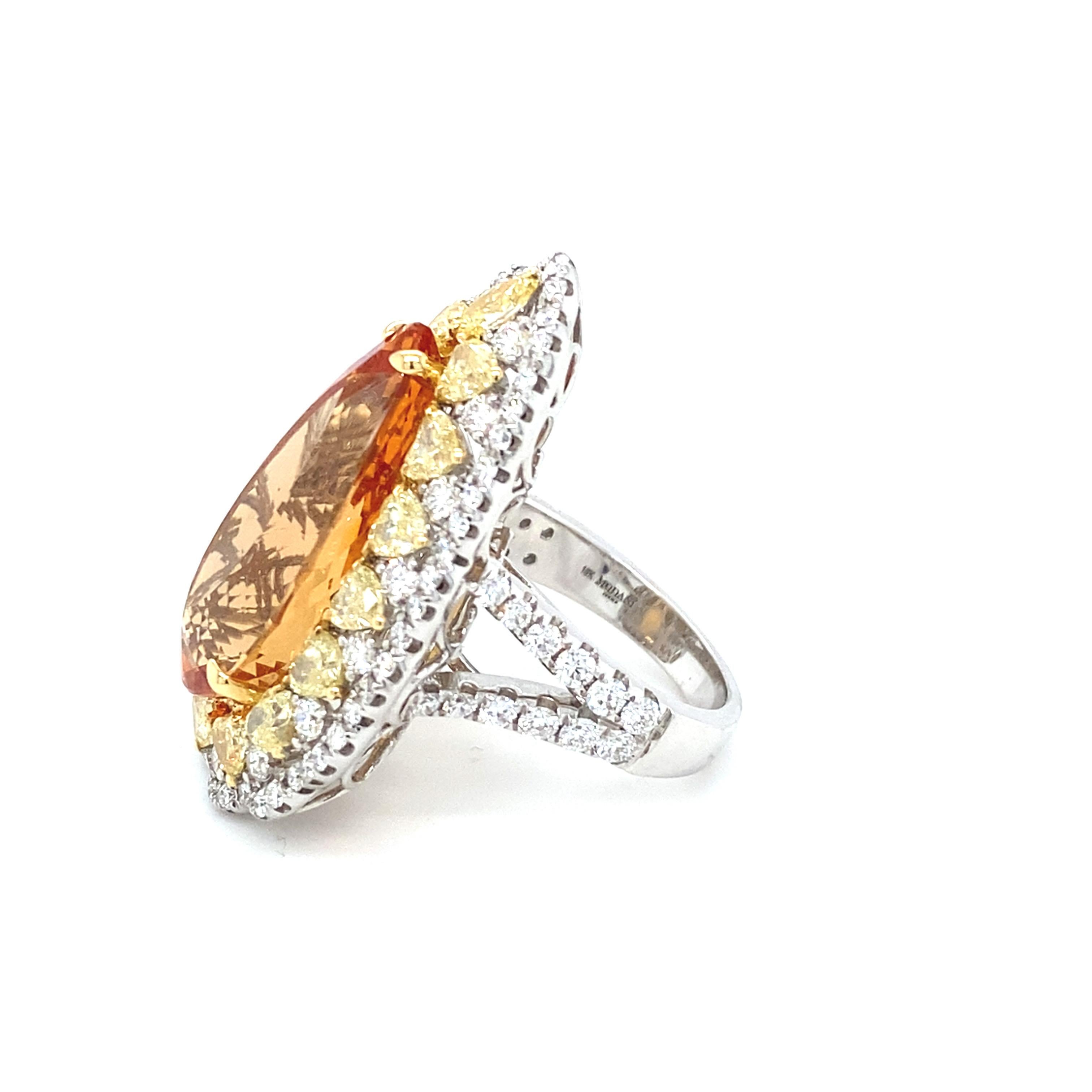 19.28 Carat Pear Cut Imperial Topaz Diamond Cocktail Ring For Sale 5