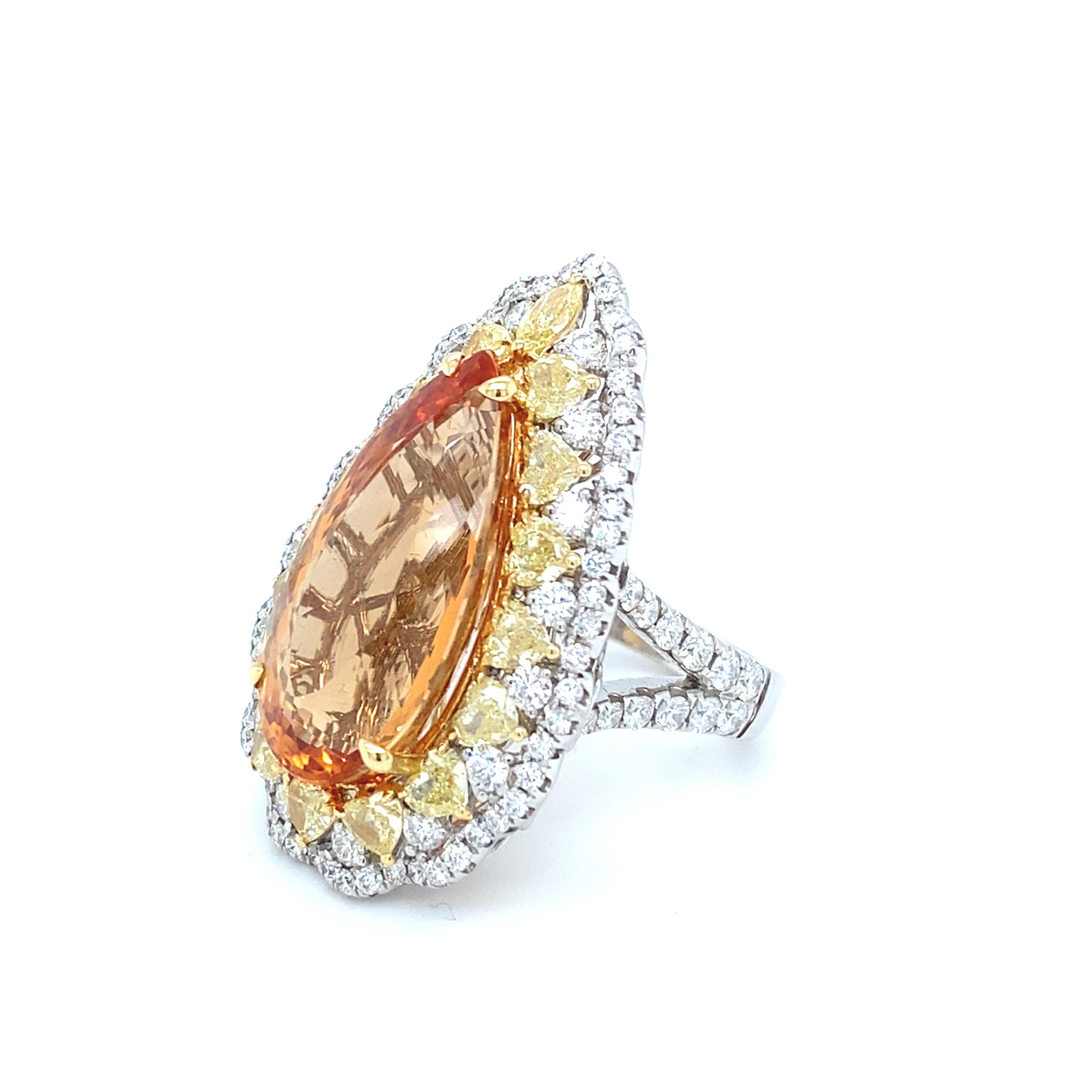 19.28 Carat Pear Cut Imperial Topaz Diamond Cocktail Ring For Sale 6