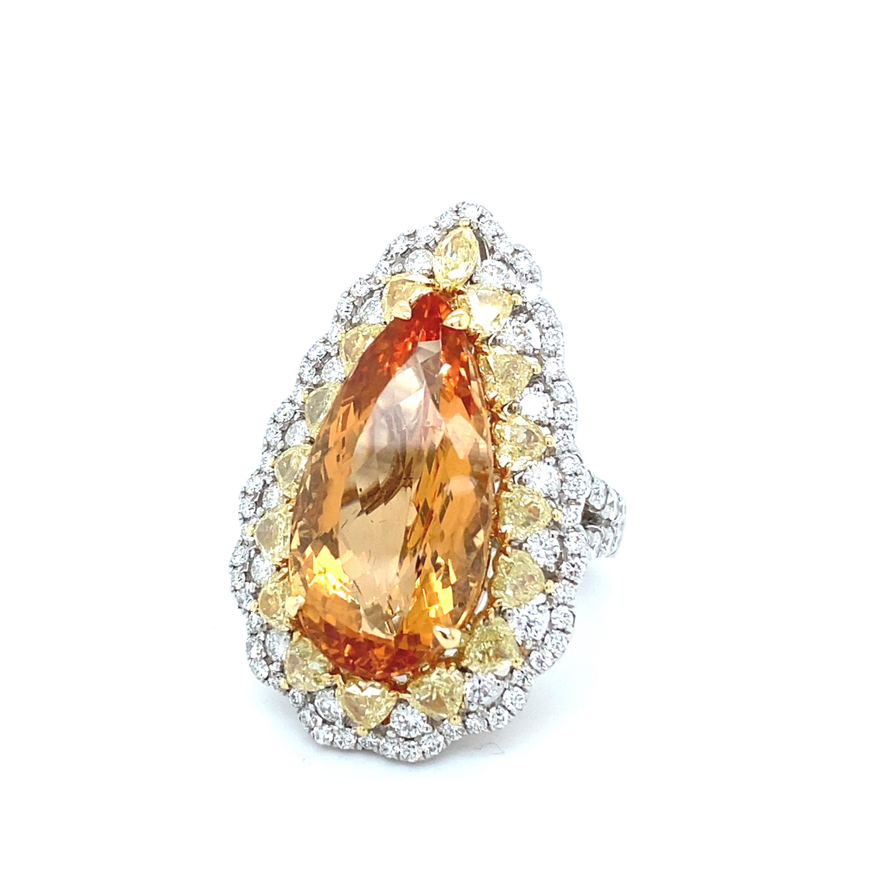 19.28 Carat Pear Cut Imperial Topaz Diamond Cocktail Ring For Sale 7