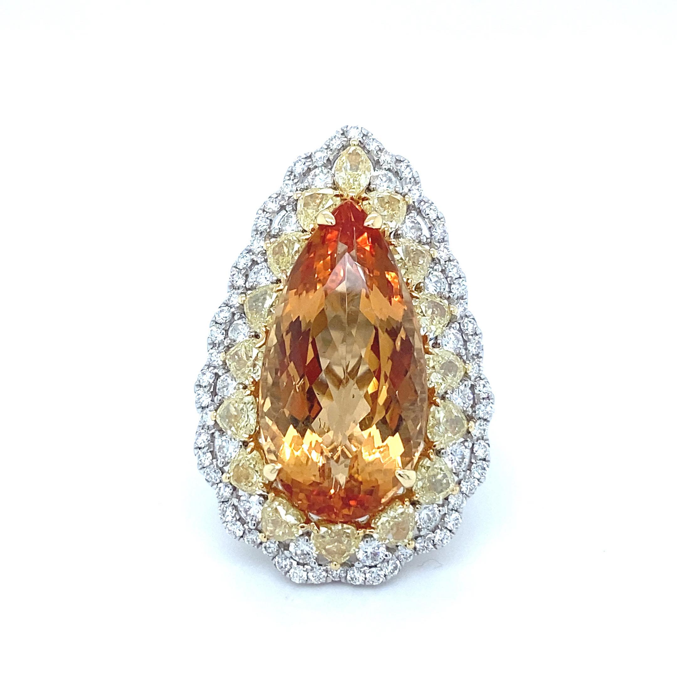 19.28 Carat Pear Cut Imperial Topaz Diamond Cocktail Ring For Sale 8