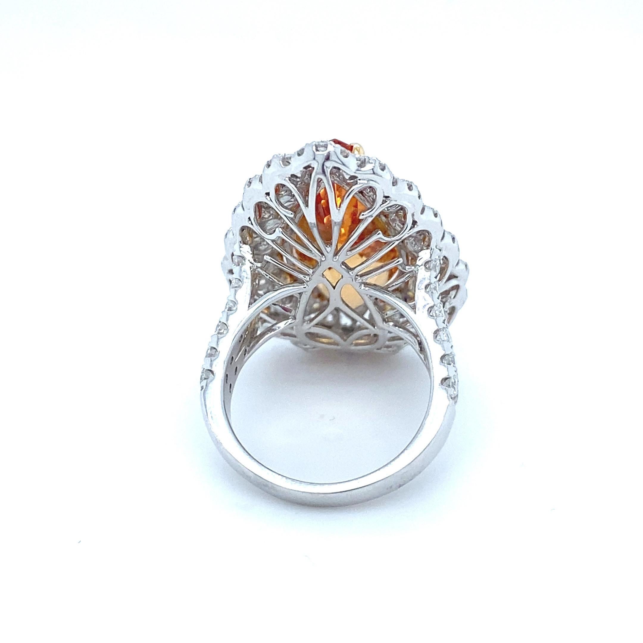 19.28 Carat Pear Cut Imperial Topaz Diamond Cocktail Ring For Sale 9
