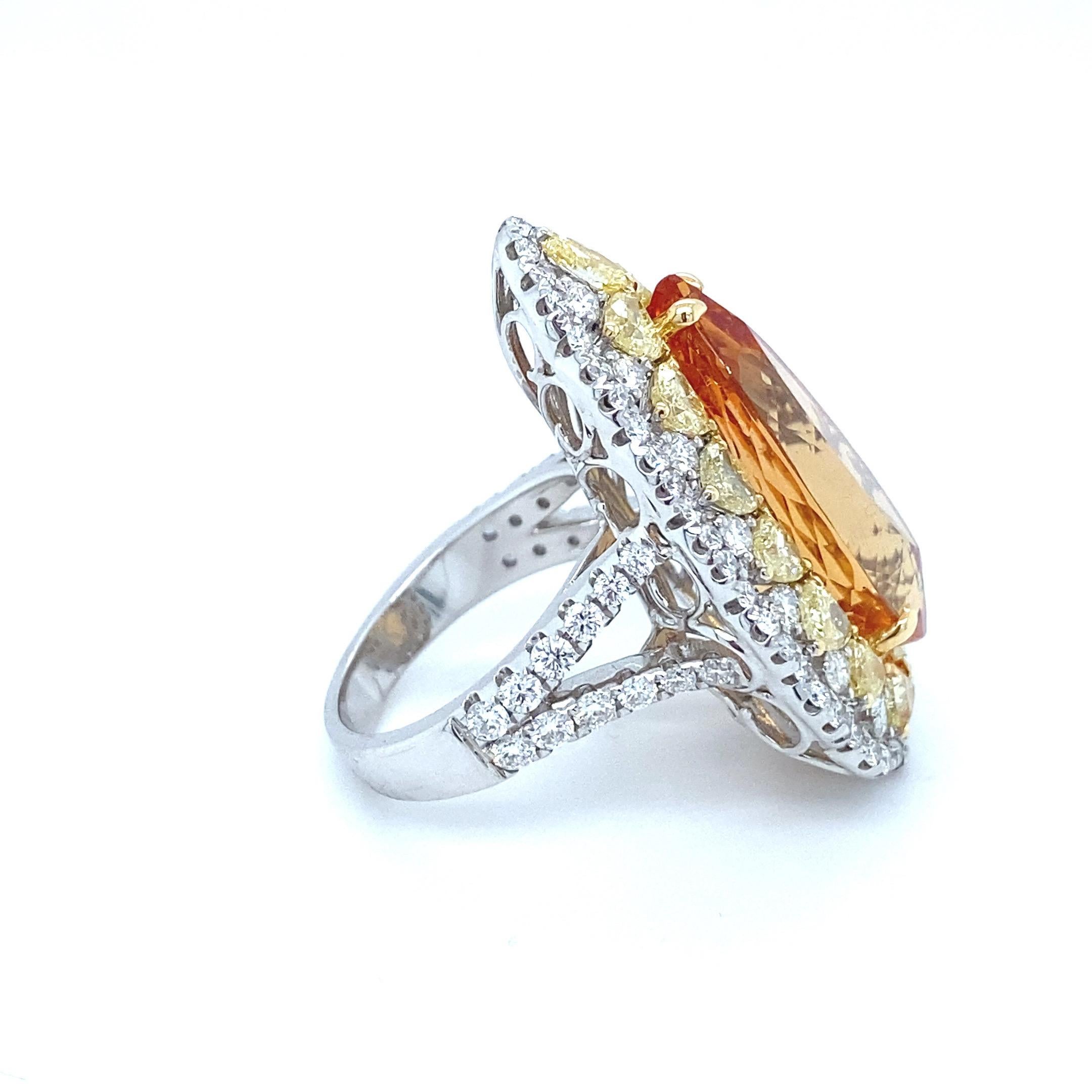 19.28 Carat Pear Cut Imperial Topaz Diamond Cocktail Ring For Sale 10