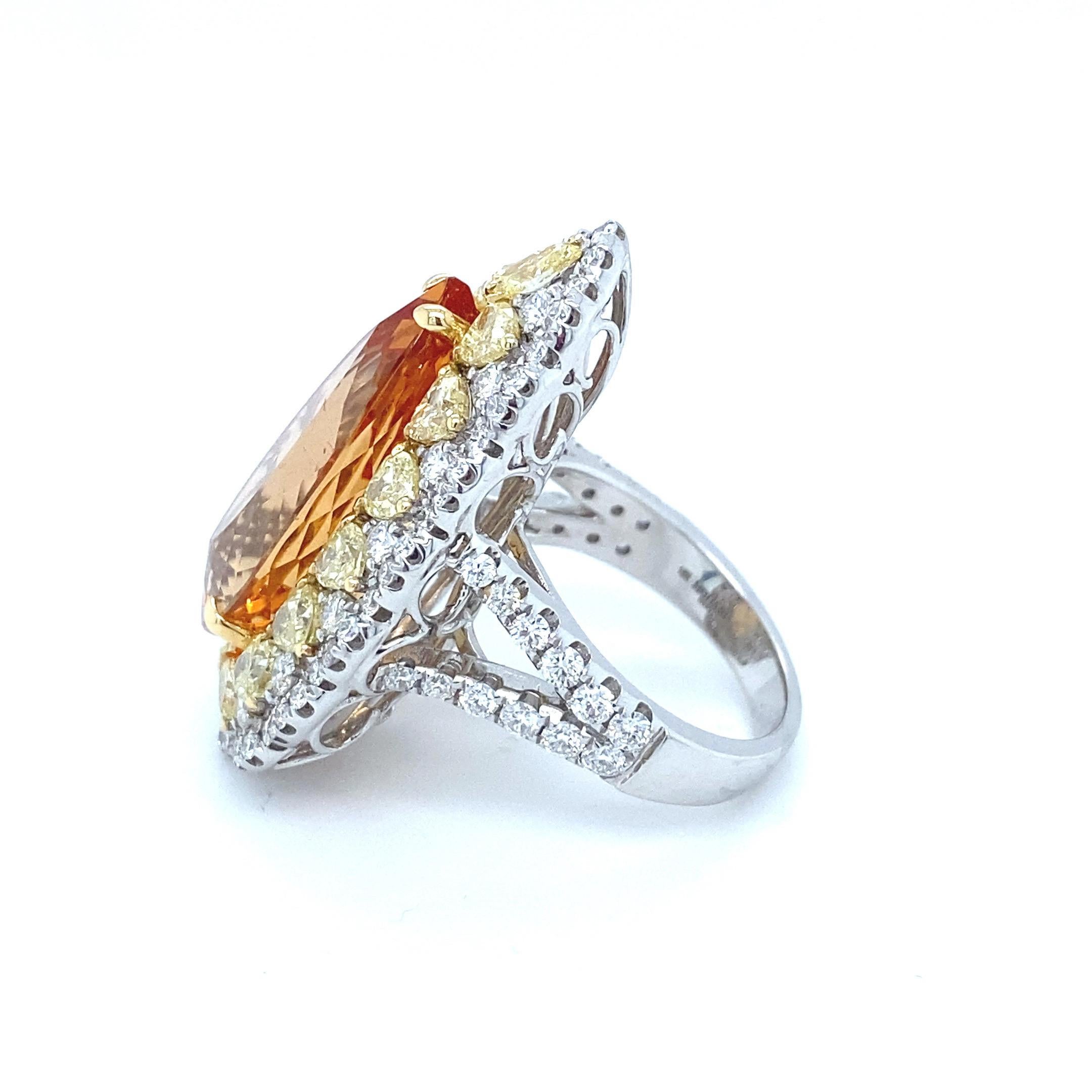 19.28 Carat Pear Cut Imperial Topaz Diamond Cocktail Ring For Sale 11