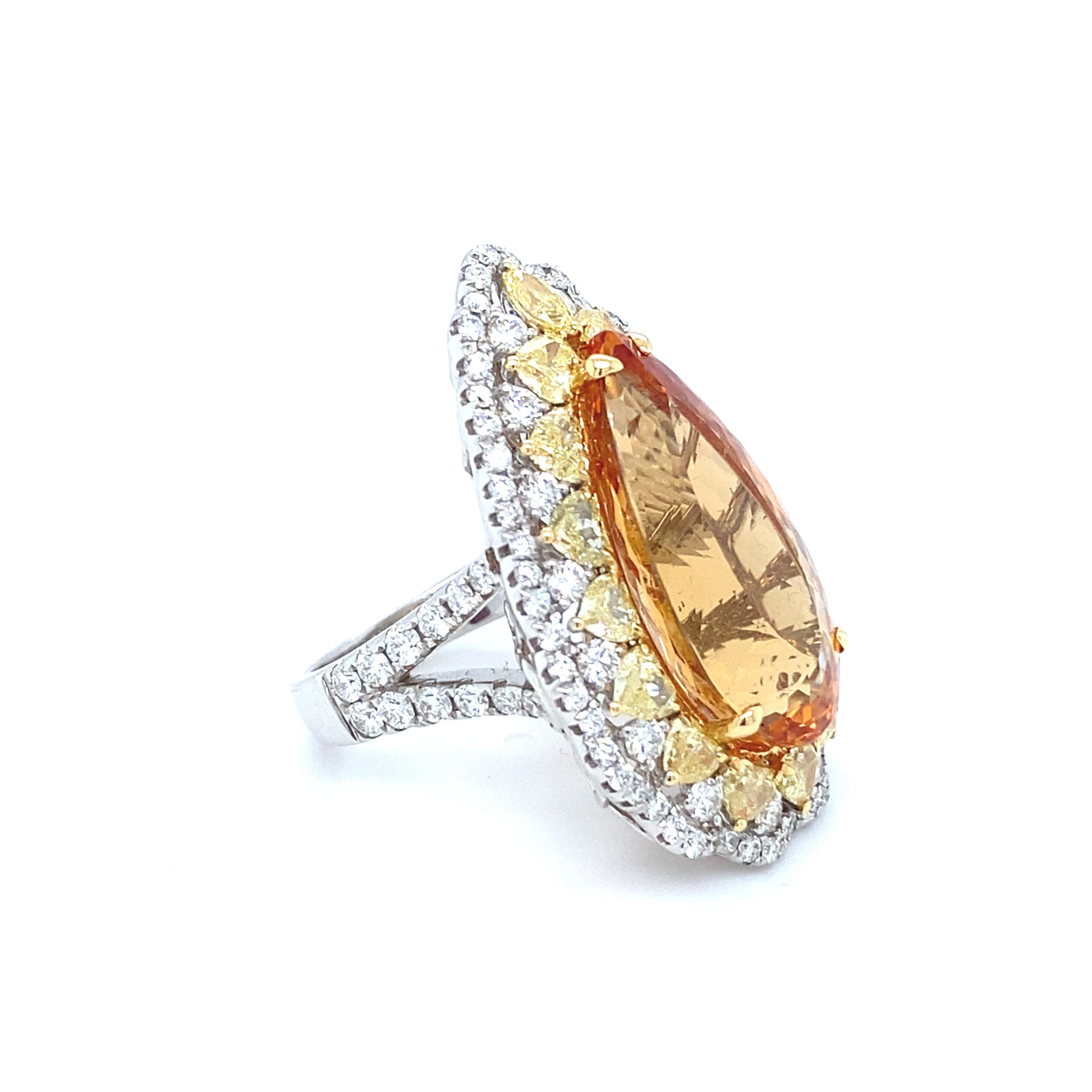 19.28 Carat Pear Cut Imperial Topaz Diamond Cocktail Ring In New Condition For Sale In Trumbull, CT