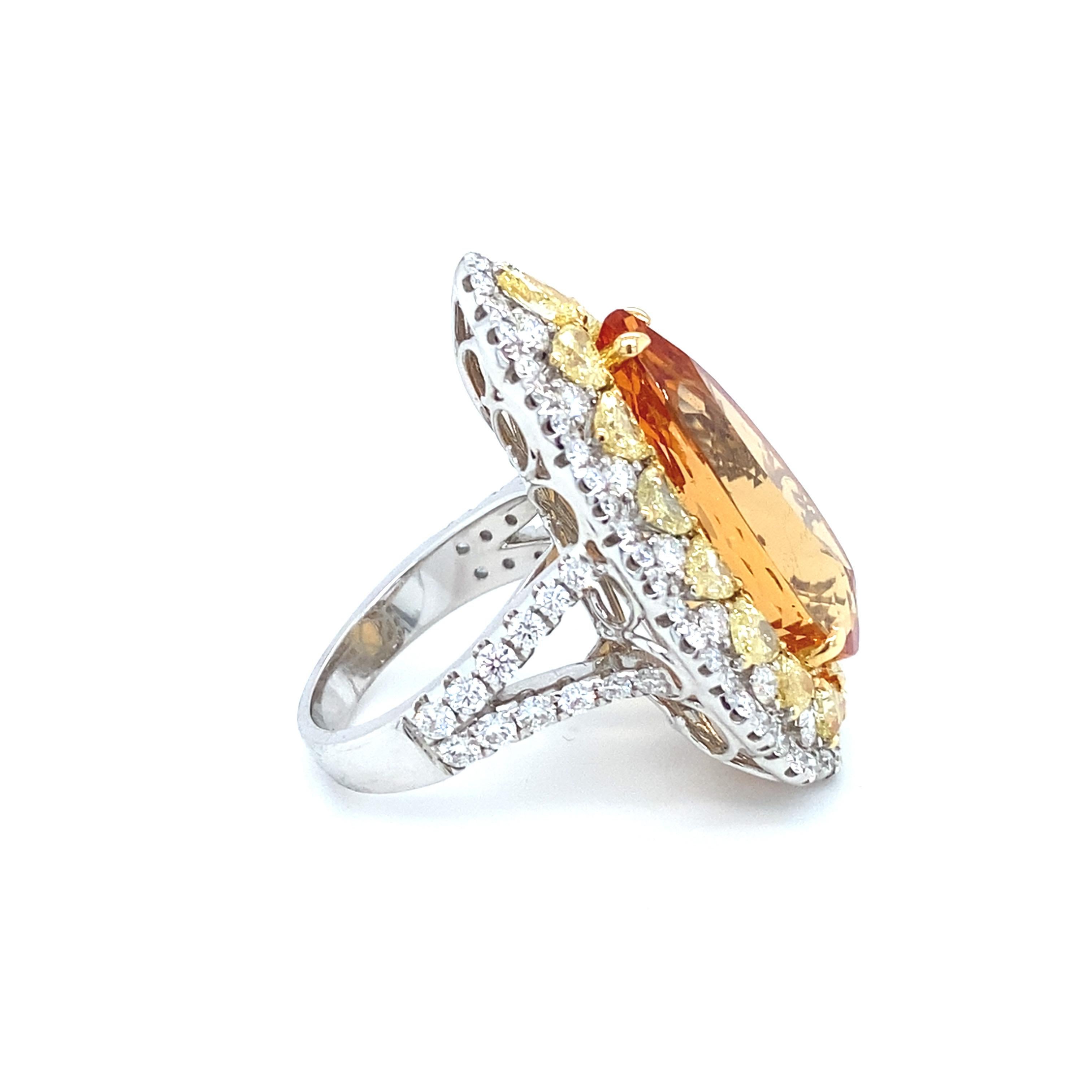 Women's 19.28 Carat Pear Cut Imperial Topaz Diamond Cocktail Ring For Sale