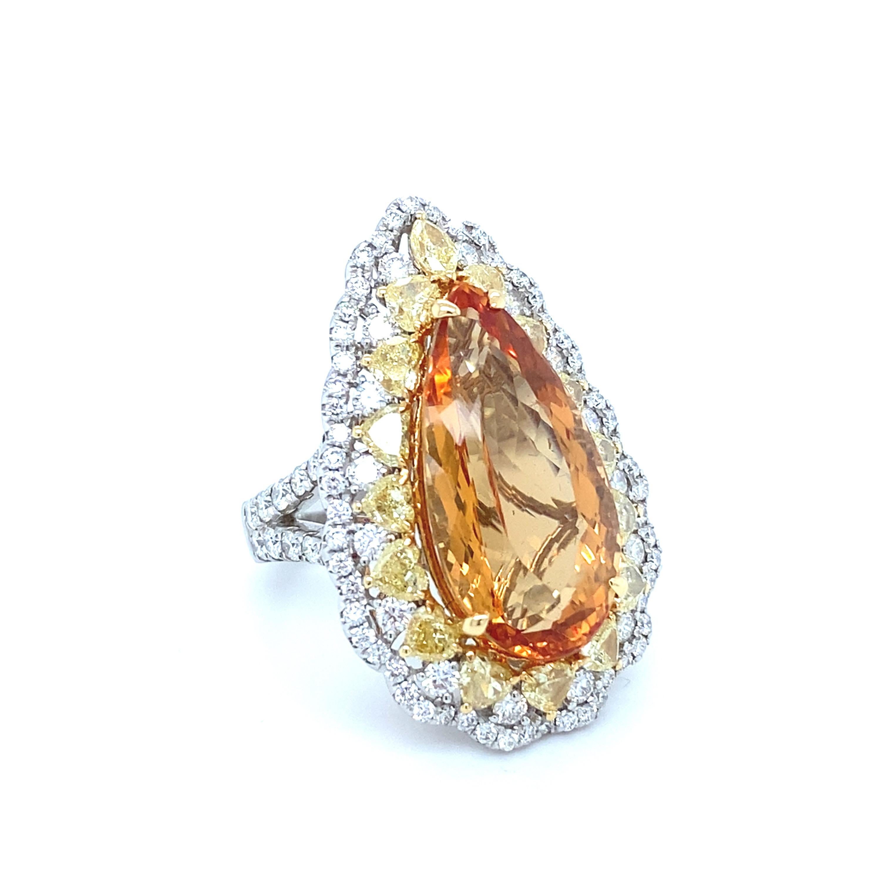 19.28 Carat Pear Cut Imperial Topaz Diamond Cocktail Ring For Sale 1