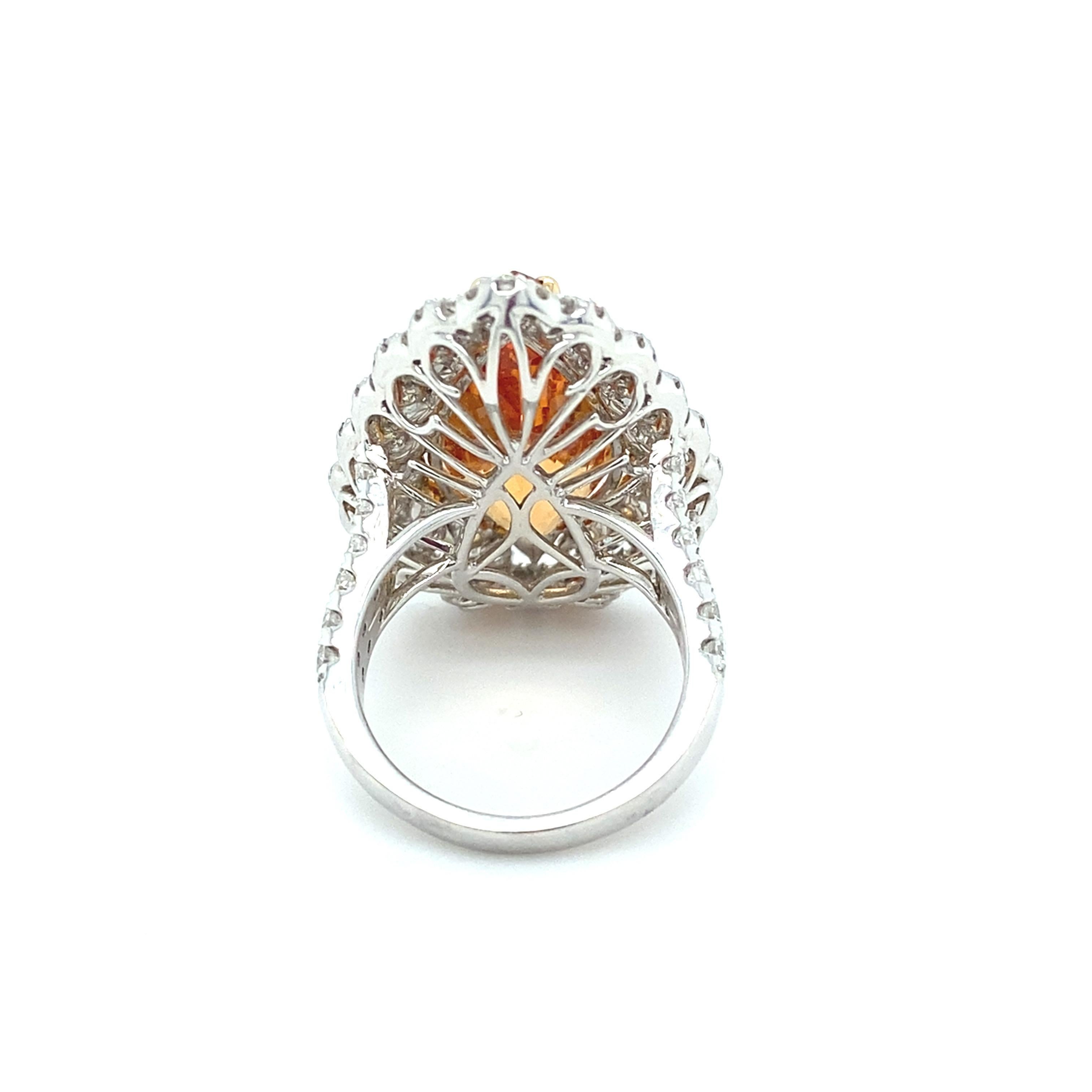 19.28 Carat Pear Cut Imperial Topaz Diamond Cocktail Ring For Sale 2