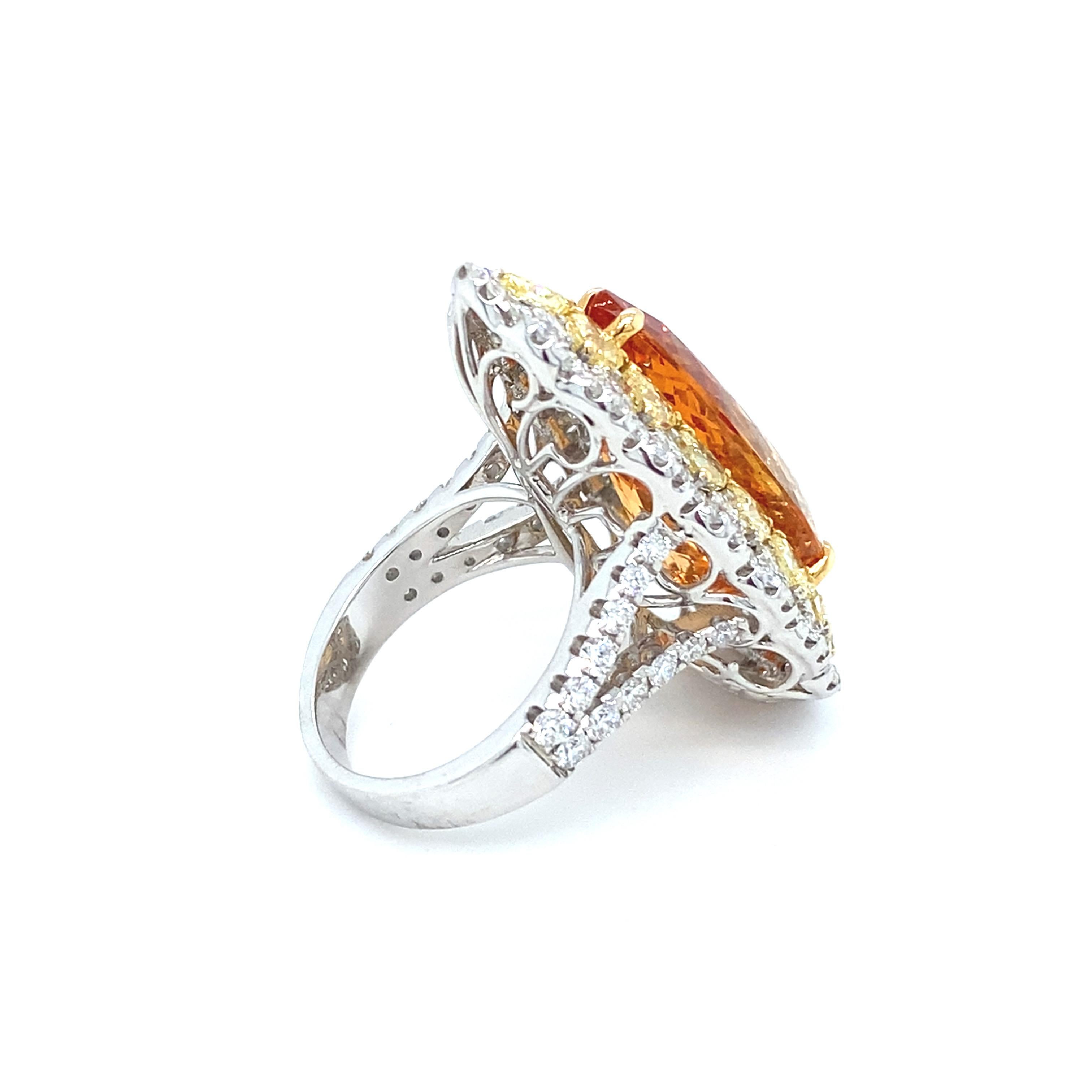 19.28 Carat Pear Cut Imperial Topaz Diamond Cocktail Ring For Sale 3