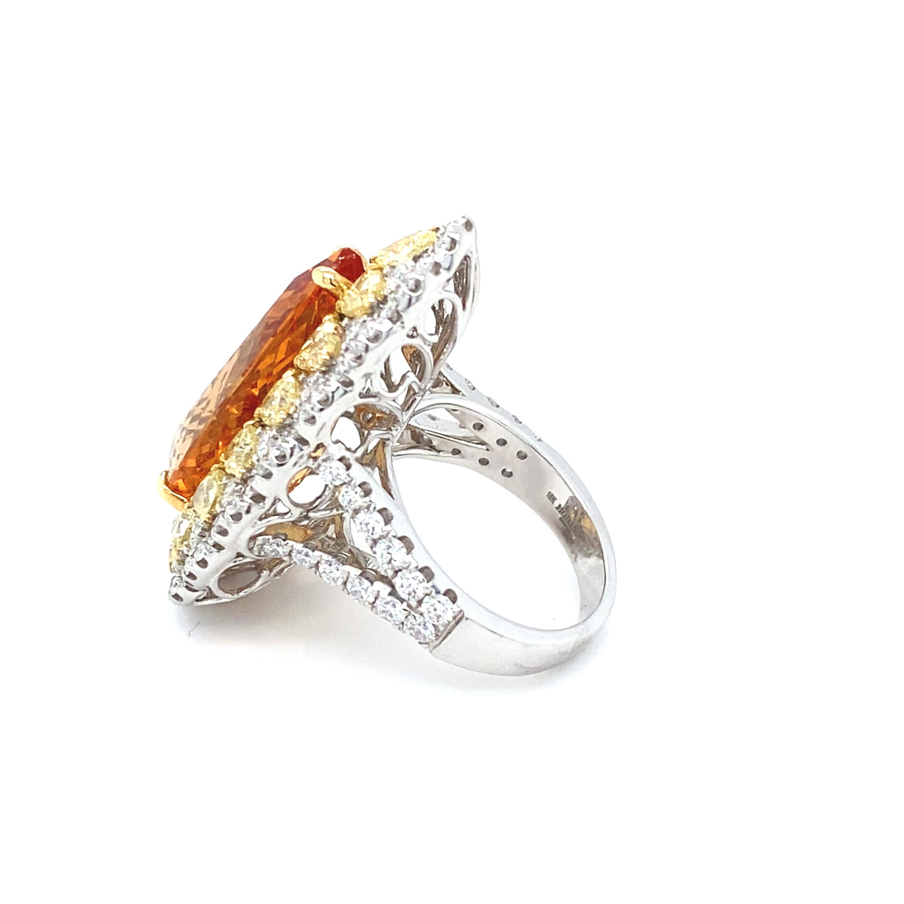 19.28 Carat Pear Cut Imperial Topaz Diamond Cocktail Ring For Sale 4