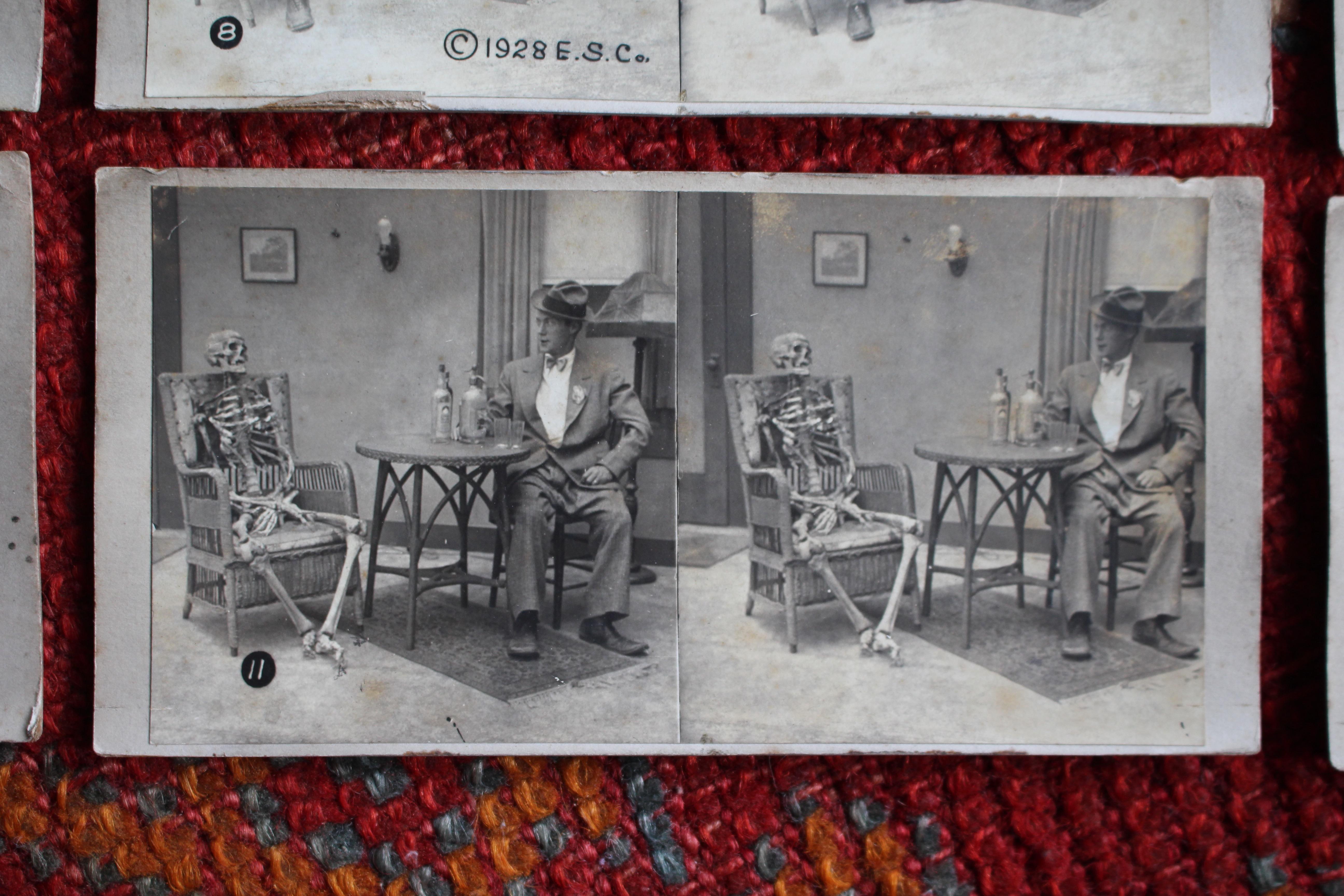 1928 Drink or Turn Into Bones Rare American Prohibition Stereoview Cards Curio en vente 11